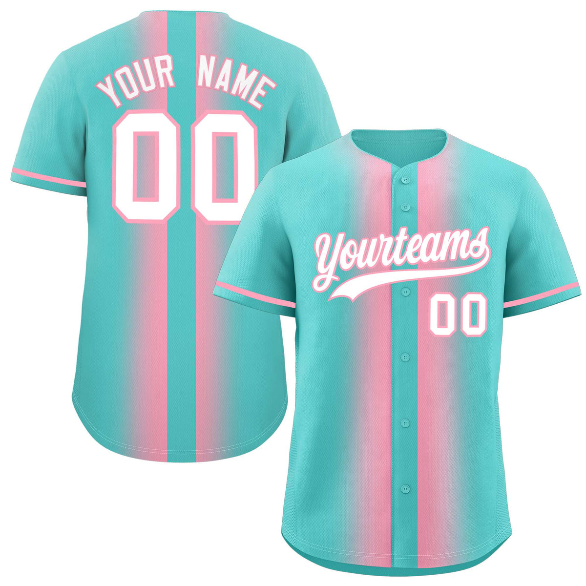 Custom Bright Green Light Pink Lapel Gradient Fashion Authentic Baseball Jersey