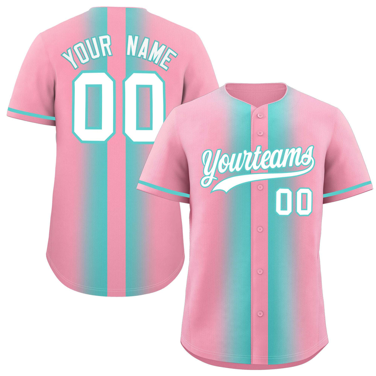 Custom Light Pink Bright Green Lapel Gradient Fashion Authentic Baseball Jersey