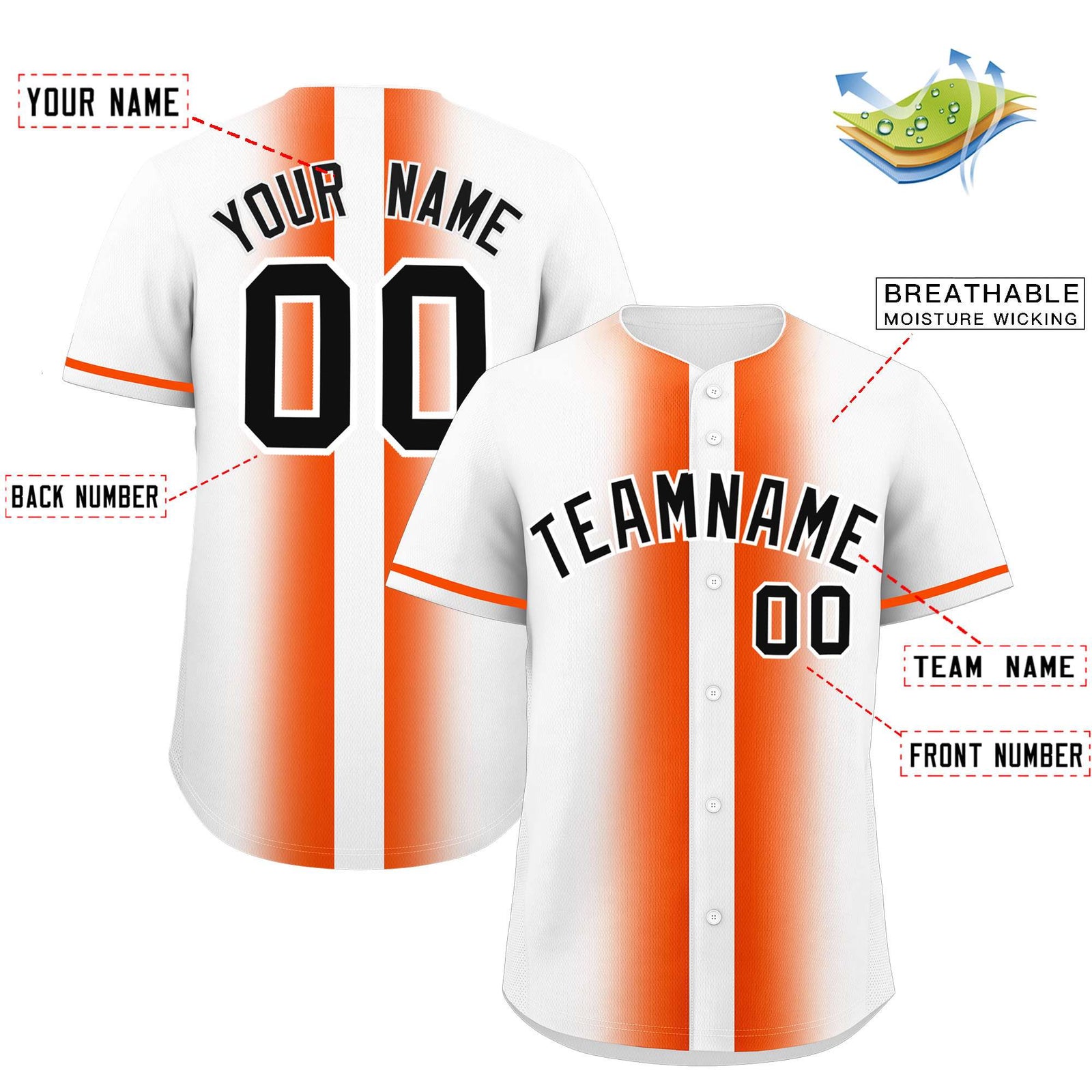 Custom White Orange Lapel Gradient Fashion Authentic Baseball Jersey