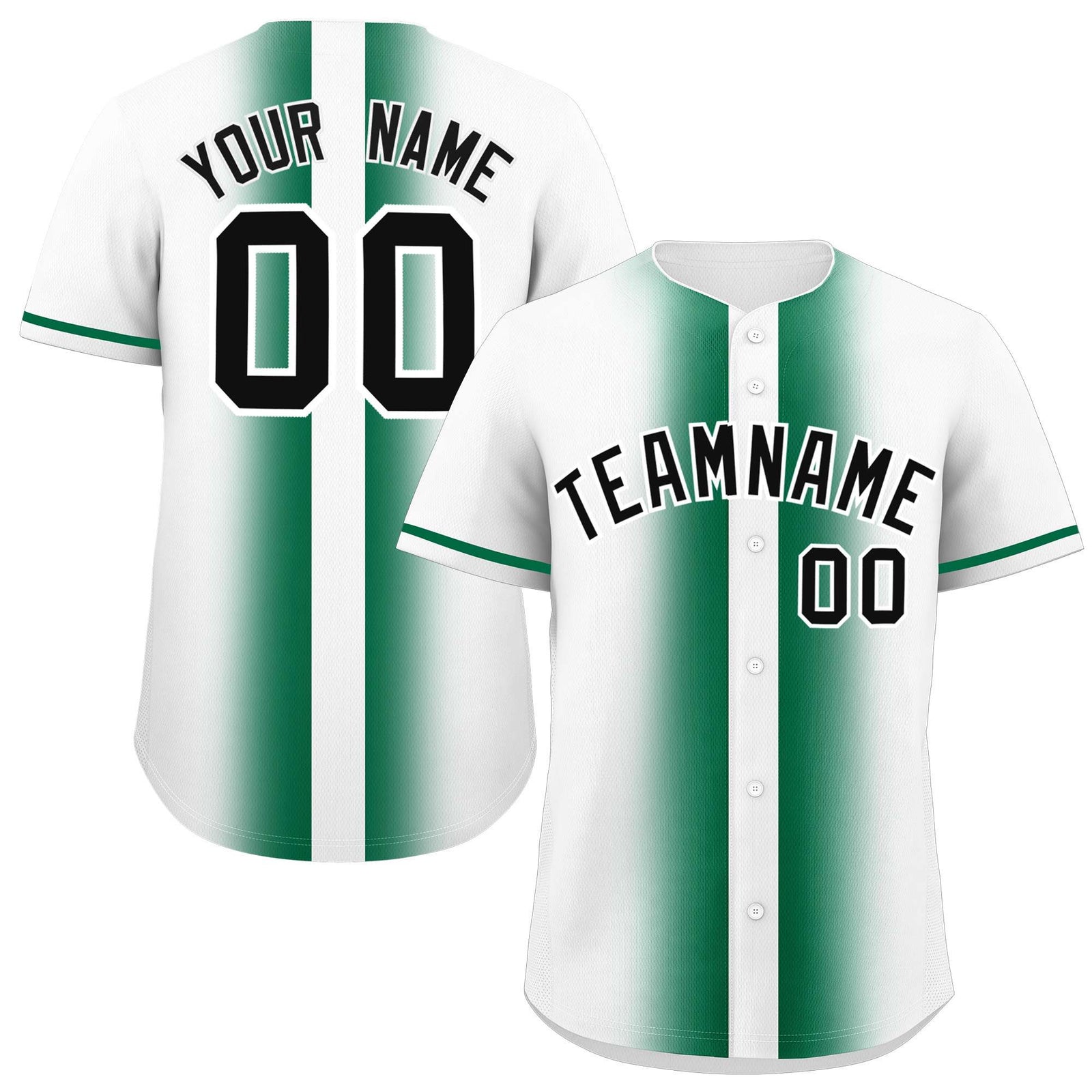 Custom White Kelly Green Lapel Gradient Fashion Authentic Baseball Jersey
