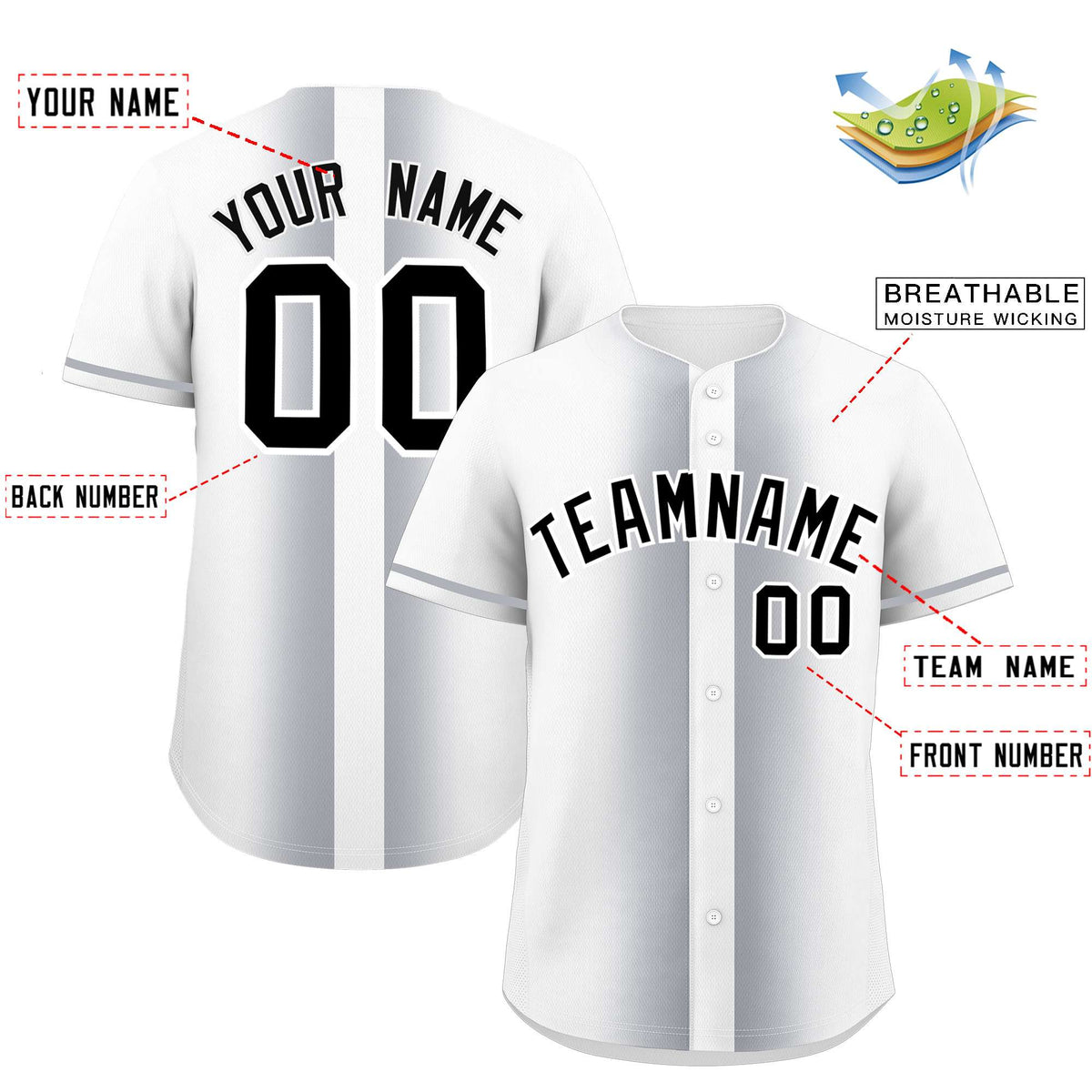 Custom White Silver Lapel Gradient Fashion Authentic Baseball Jersey
