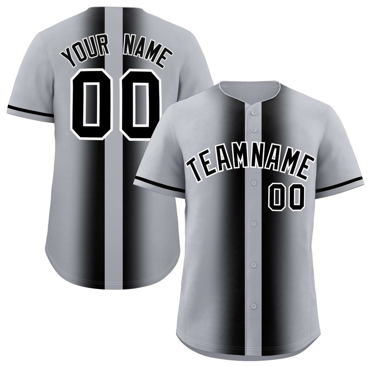 Custom Silver Black Lapel Gradient Fashion Authentic Baseball Jersey