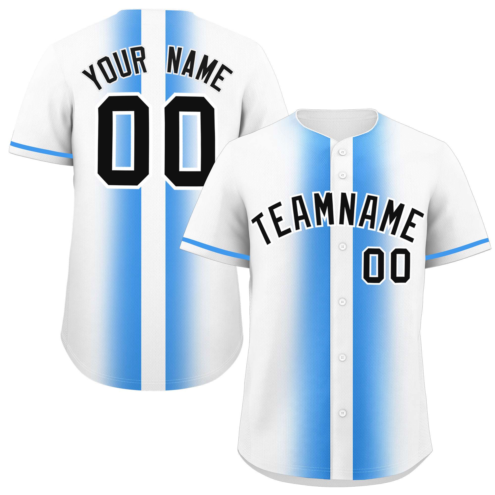 Custom White Powder Blue Lapel Gradient Fashion Authentic Baseball Jersey
