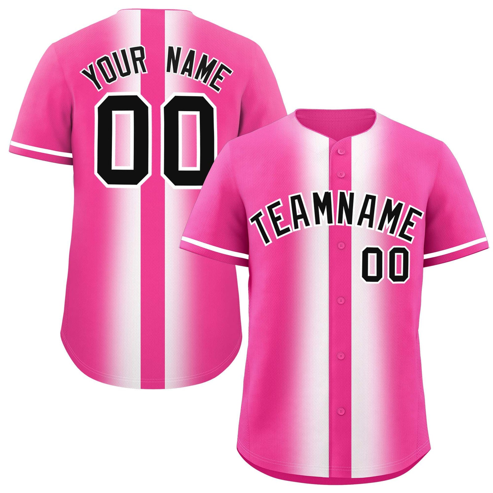Custom Pink White Lapel Gradient Fashion Authentic Baseball Jersey