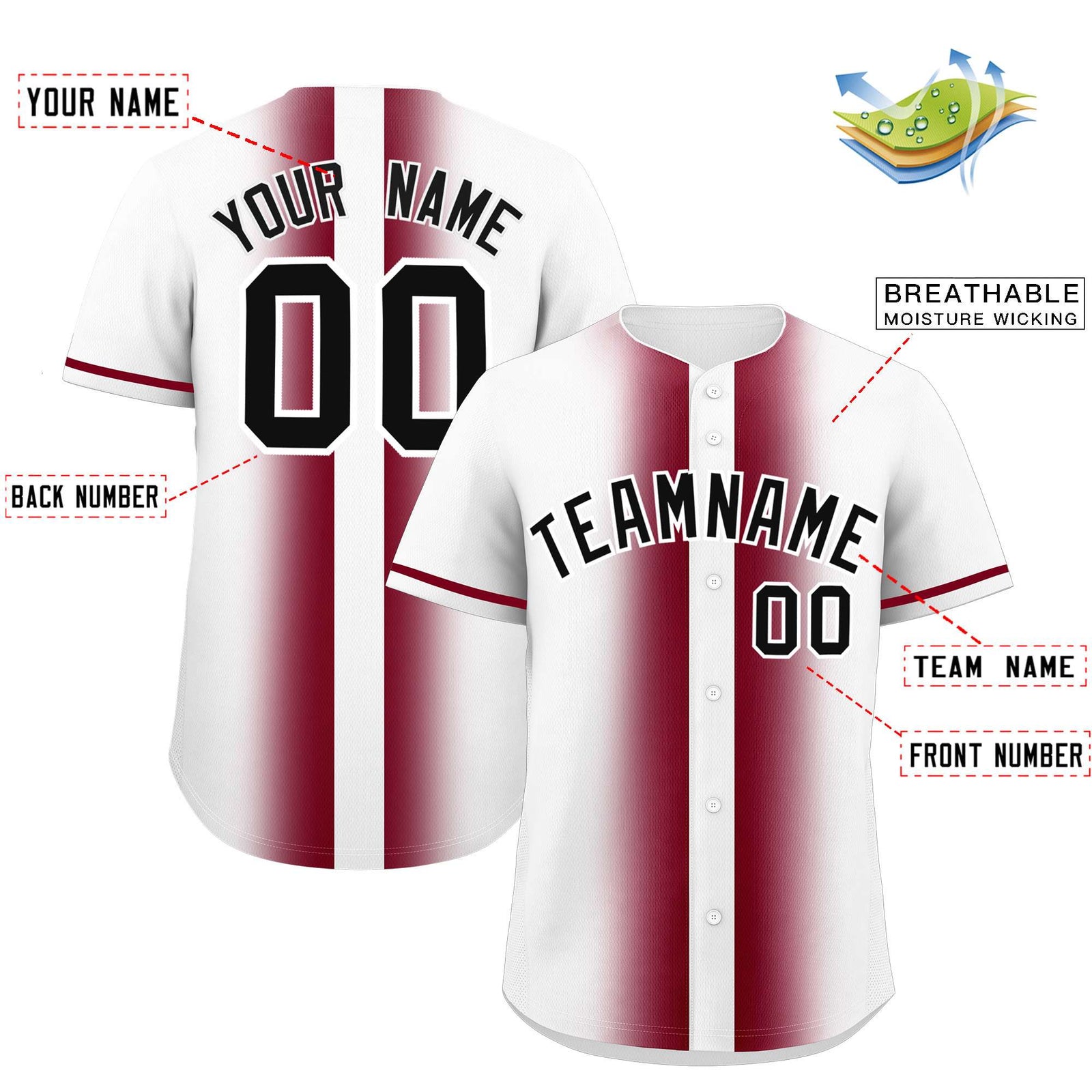 Custom White Crimson Lapel Gradient Fashion Authentic Baseball Jersey