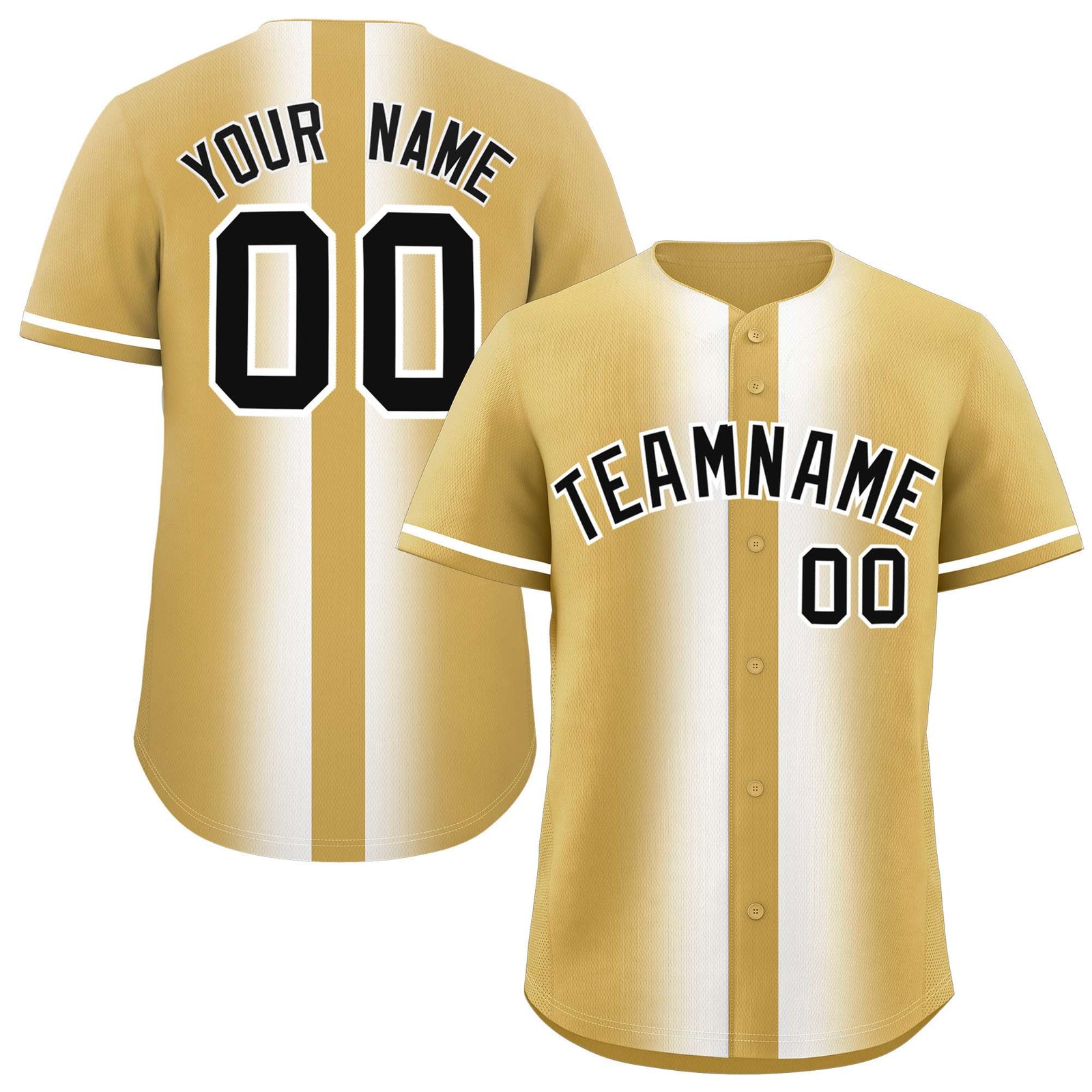 Custom Old Gold White Lapel Gradient Fashion Authentic Baseball Jersey