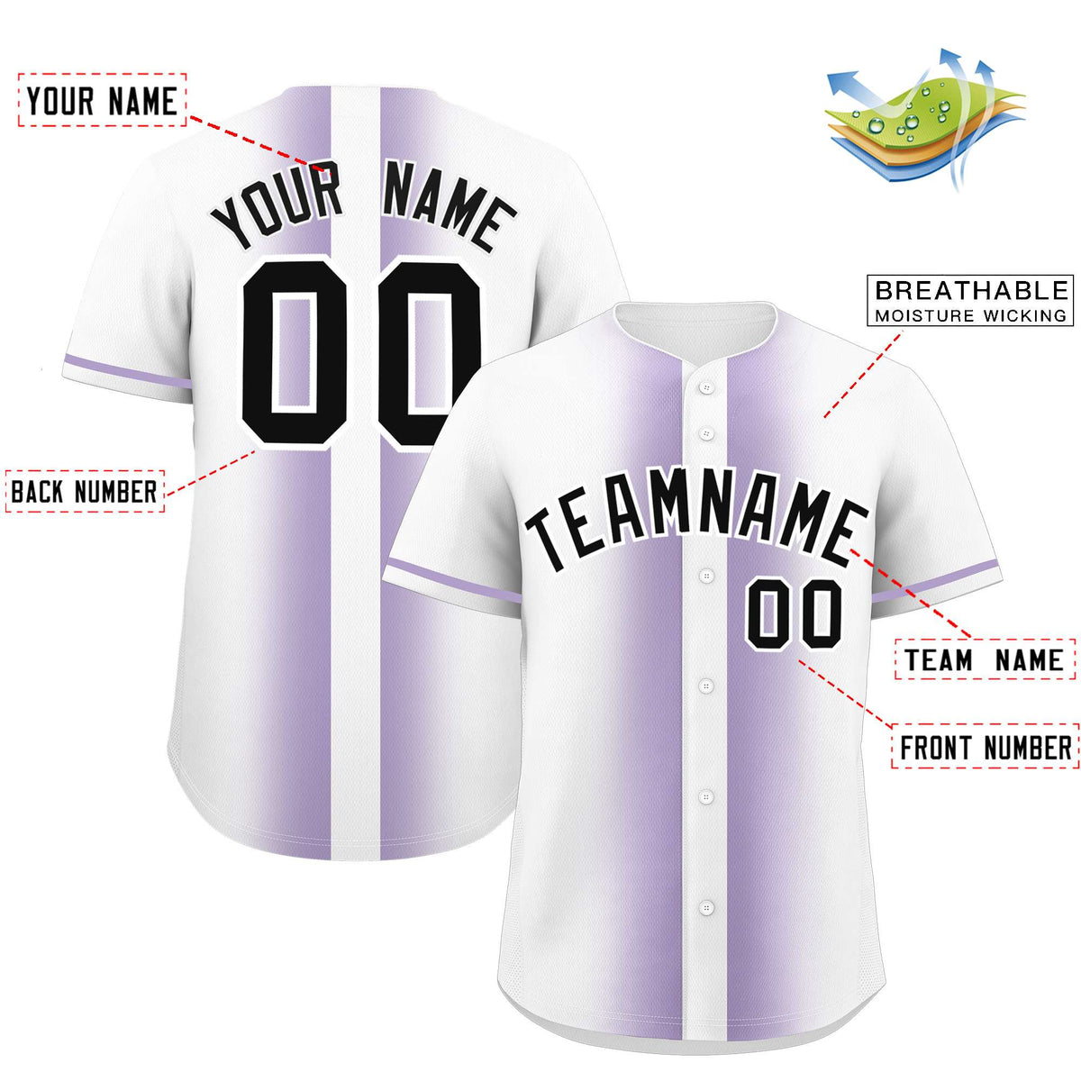 Custom White Light Purple Lapel Gradient Fashion Authentic Baseball Jersey