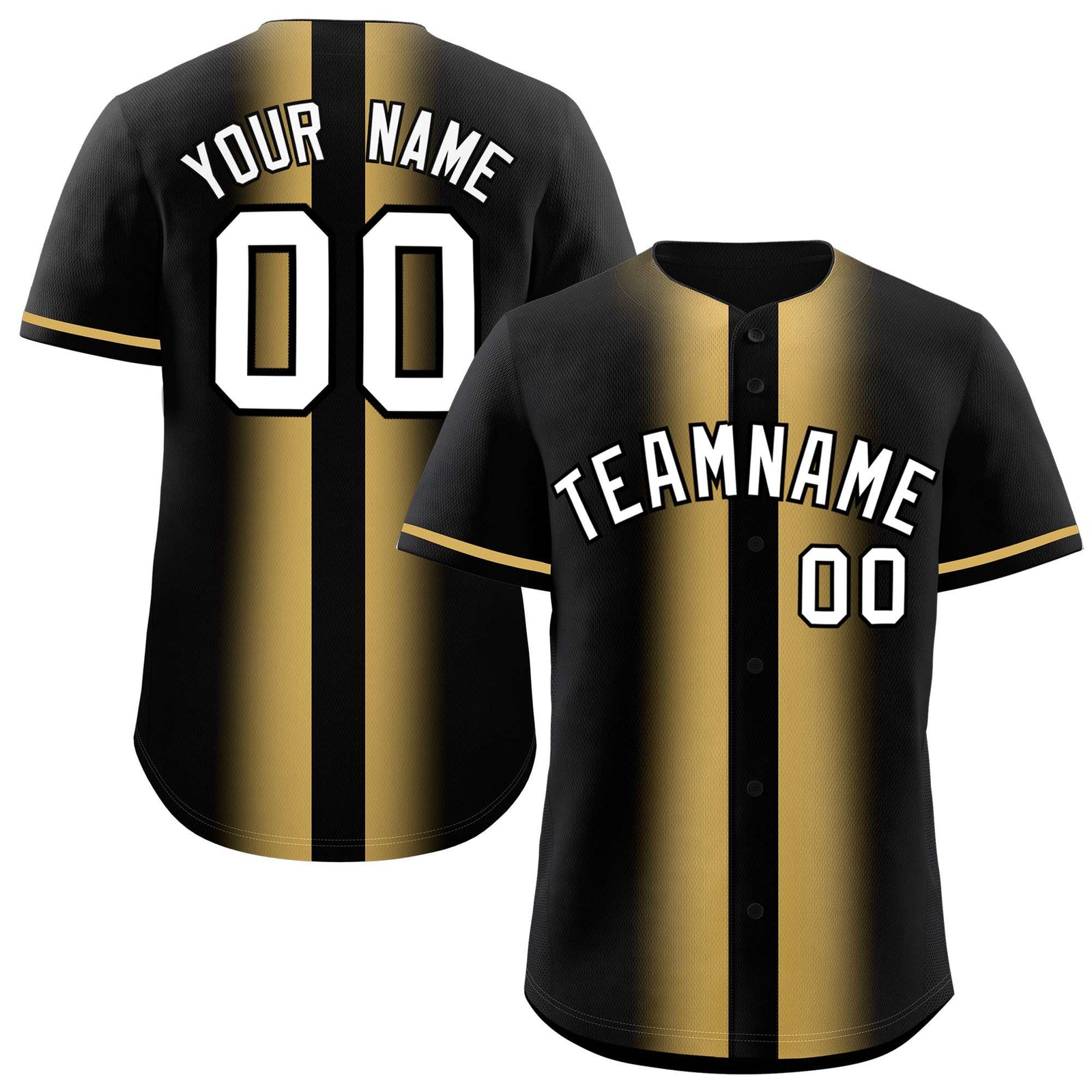 Custom Black Old Gold Lapel Gradient Fashion Authentic Baseball Jersey