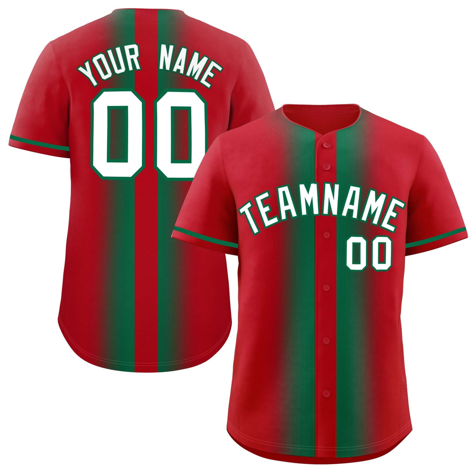 Custom Red Kelly Green Lapel Gradient Fashion Authentic Baseball Jersey