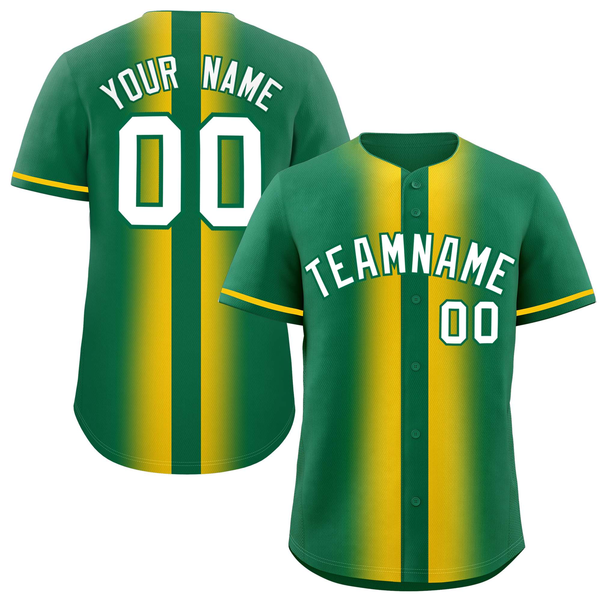 Custom Kelly Green Gold Lapel Gradient Fashion Authentic Baseball Jersey