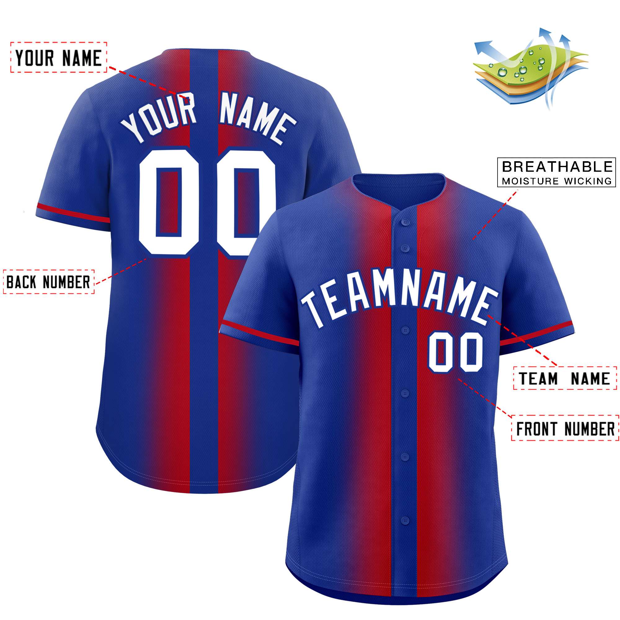 Custom Royal Red Lapel Gradient Fashion Authentic Baseball Jersey