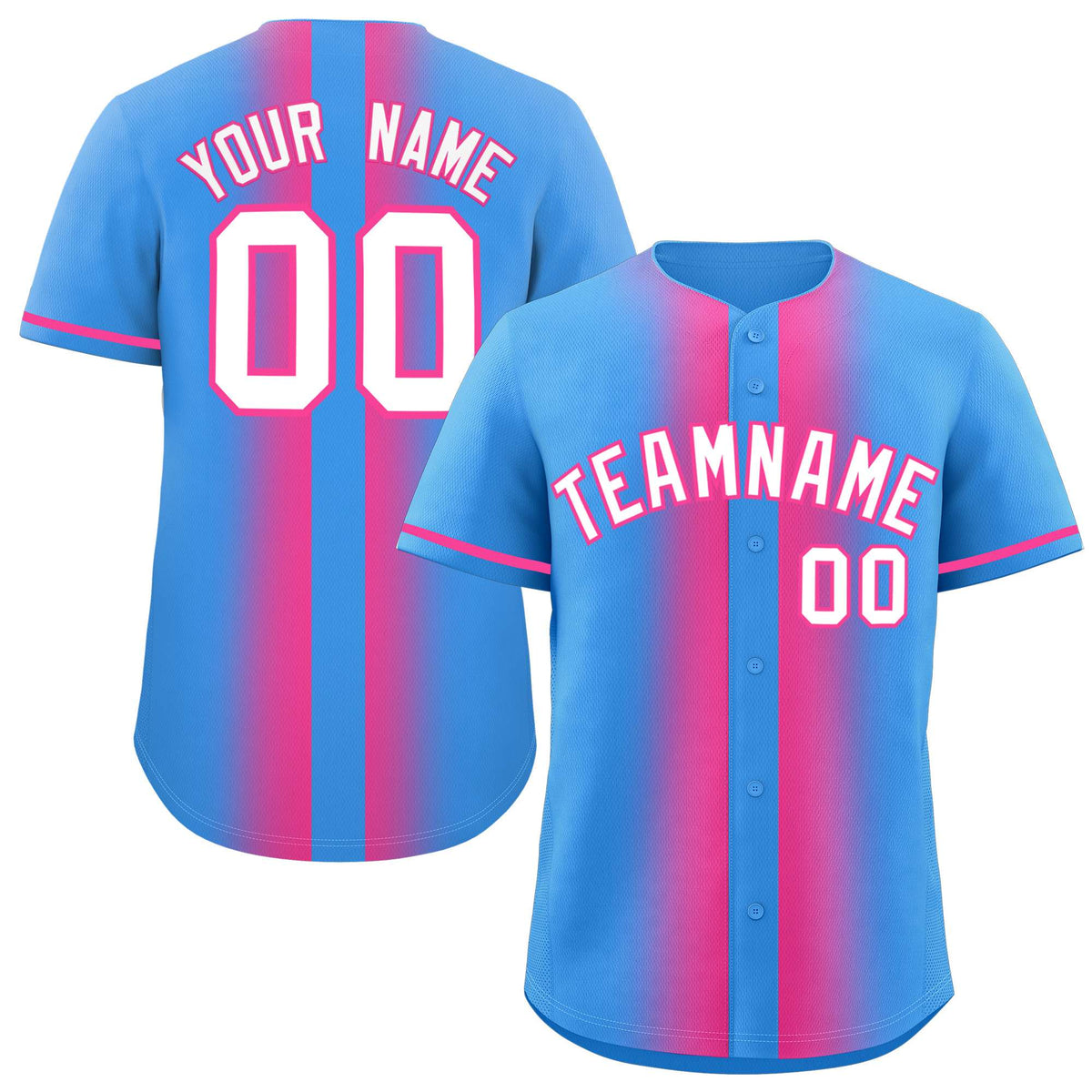 Custom Powder Blue Pink Lapel Gradient Fashion Authentic Baseball Jersey