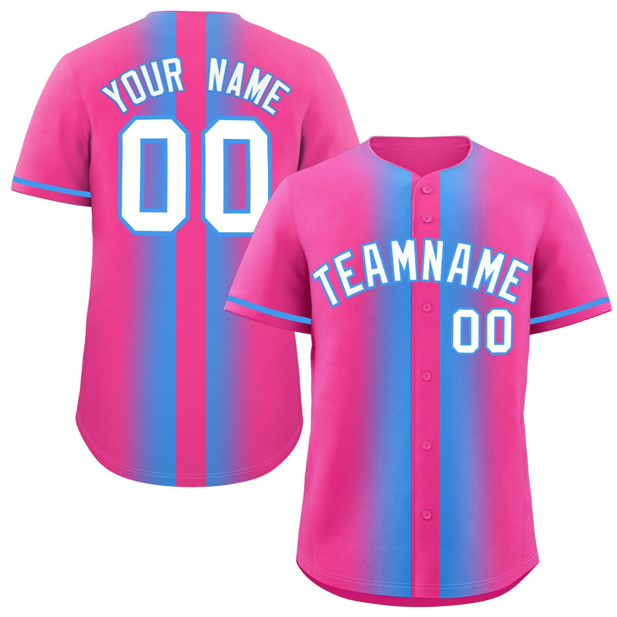Custom Pink Powder Blue Lapel Gradient Fashion Authentic Baseball Jersey