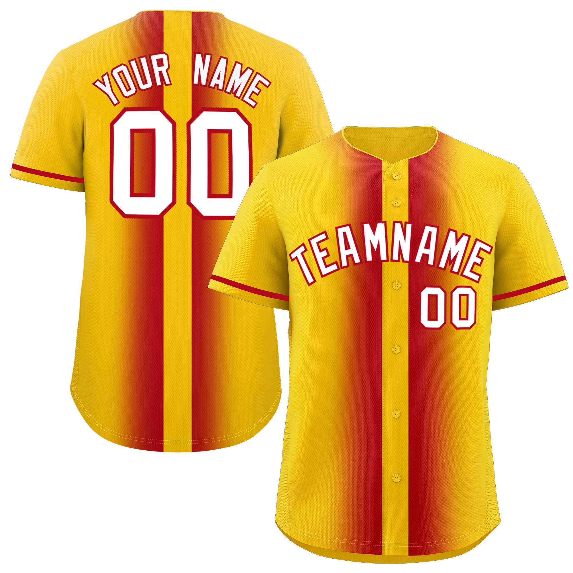 Custom Gold Red Lapel Gradient Fashion Authentic Baseball Jersey