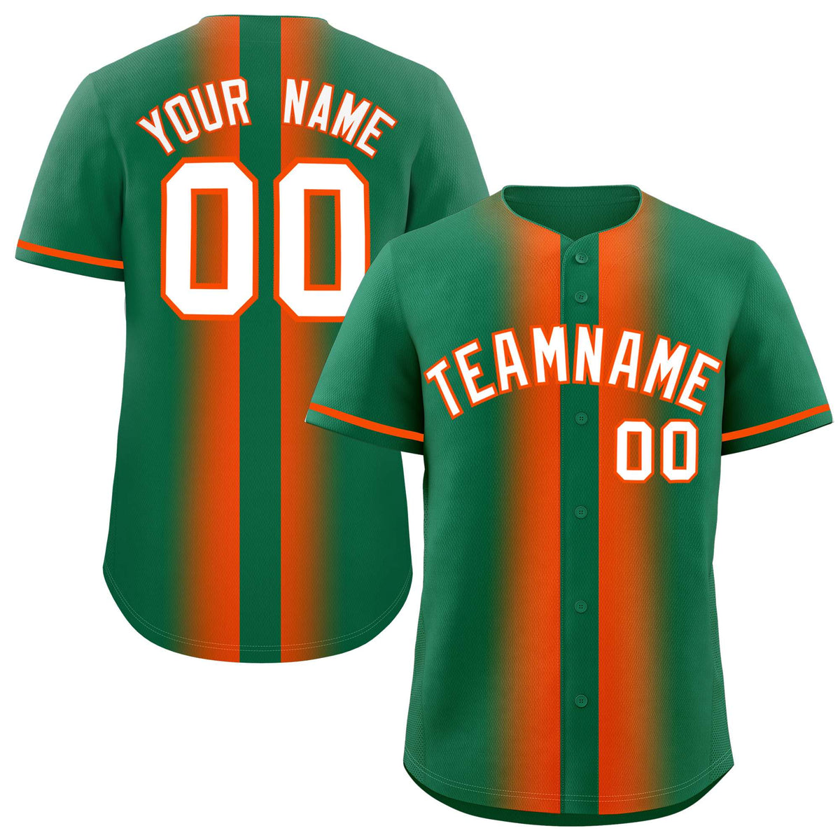 Custom Kelly Green Orange Lapel Gradient Fashion Authentic Baseball Jersey