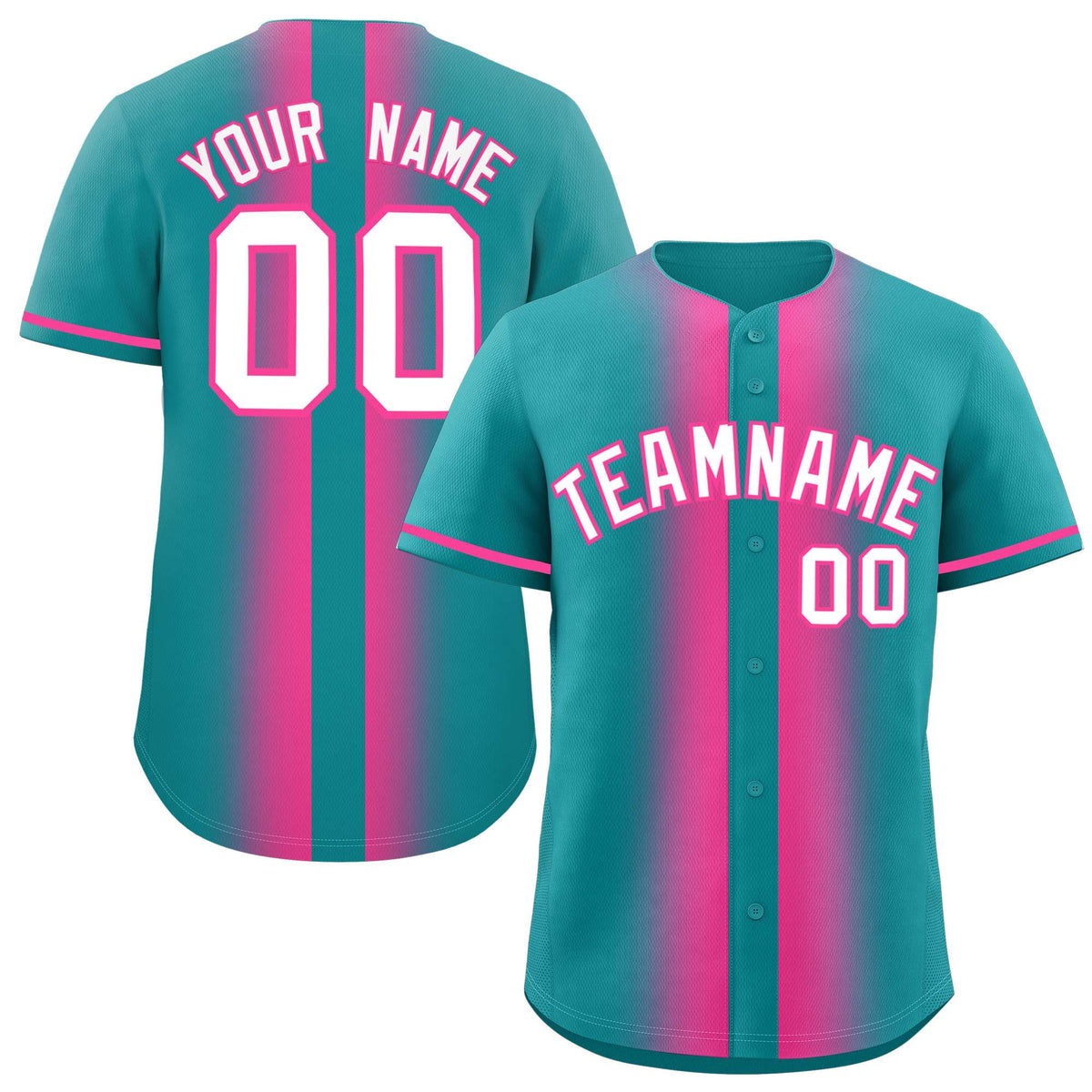 Custom Aqua Pink Lapel Gradient Fashion Authentic Baseball Jersey