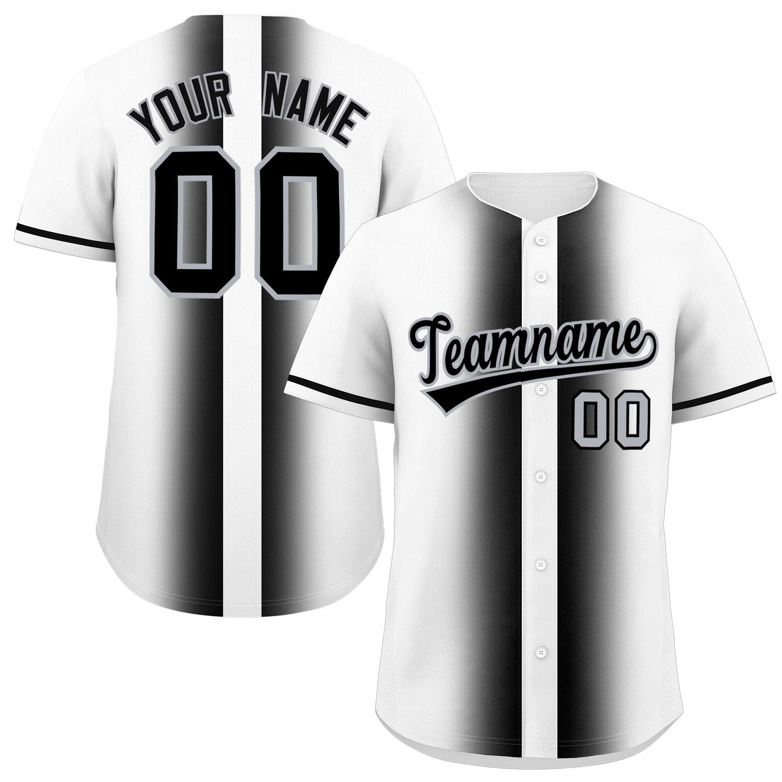 Custom White Black Lapel Gradient Fashion Authentic Baseball Jersey