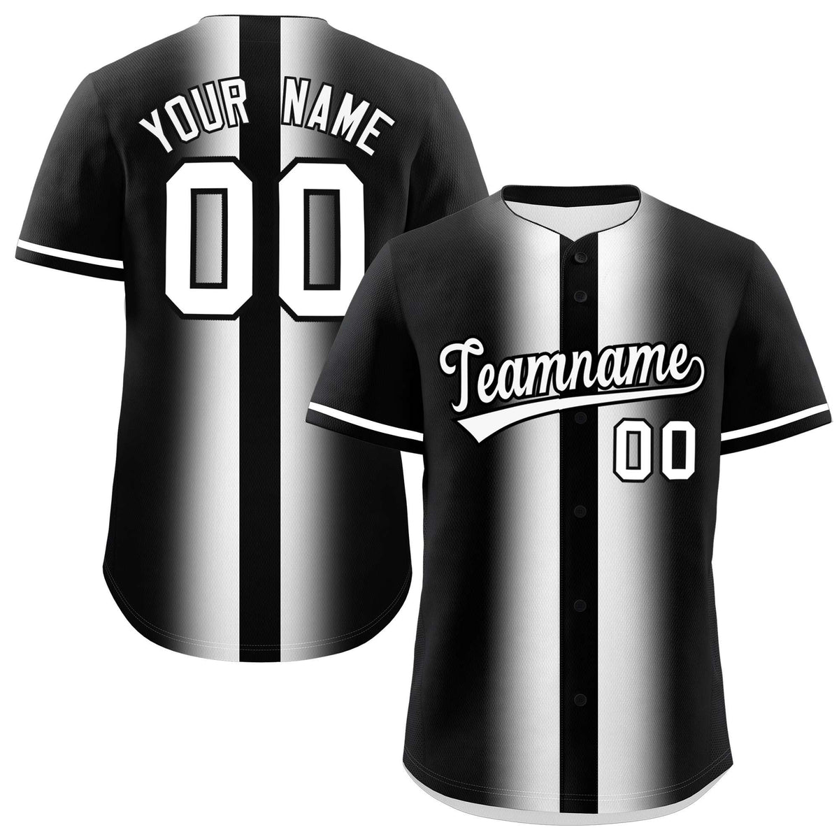 Custom Black White Lapel Gradient Fashion Authentic Baseball Jersey