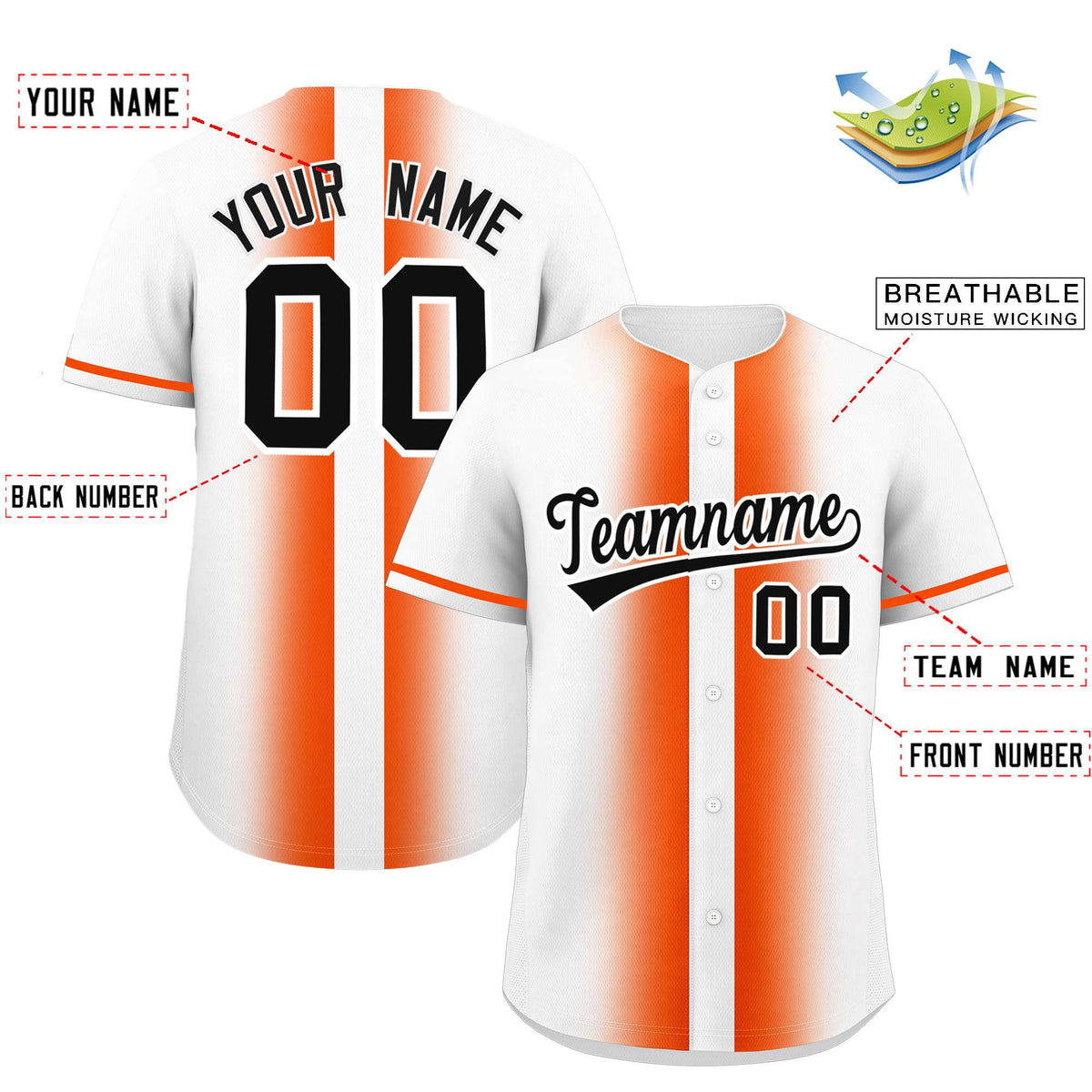 Custom White Orange Lapel Gradient Fashion Authentic Baseball Jersey