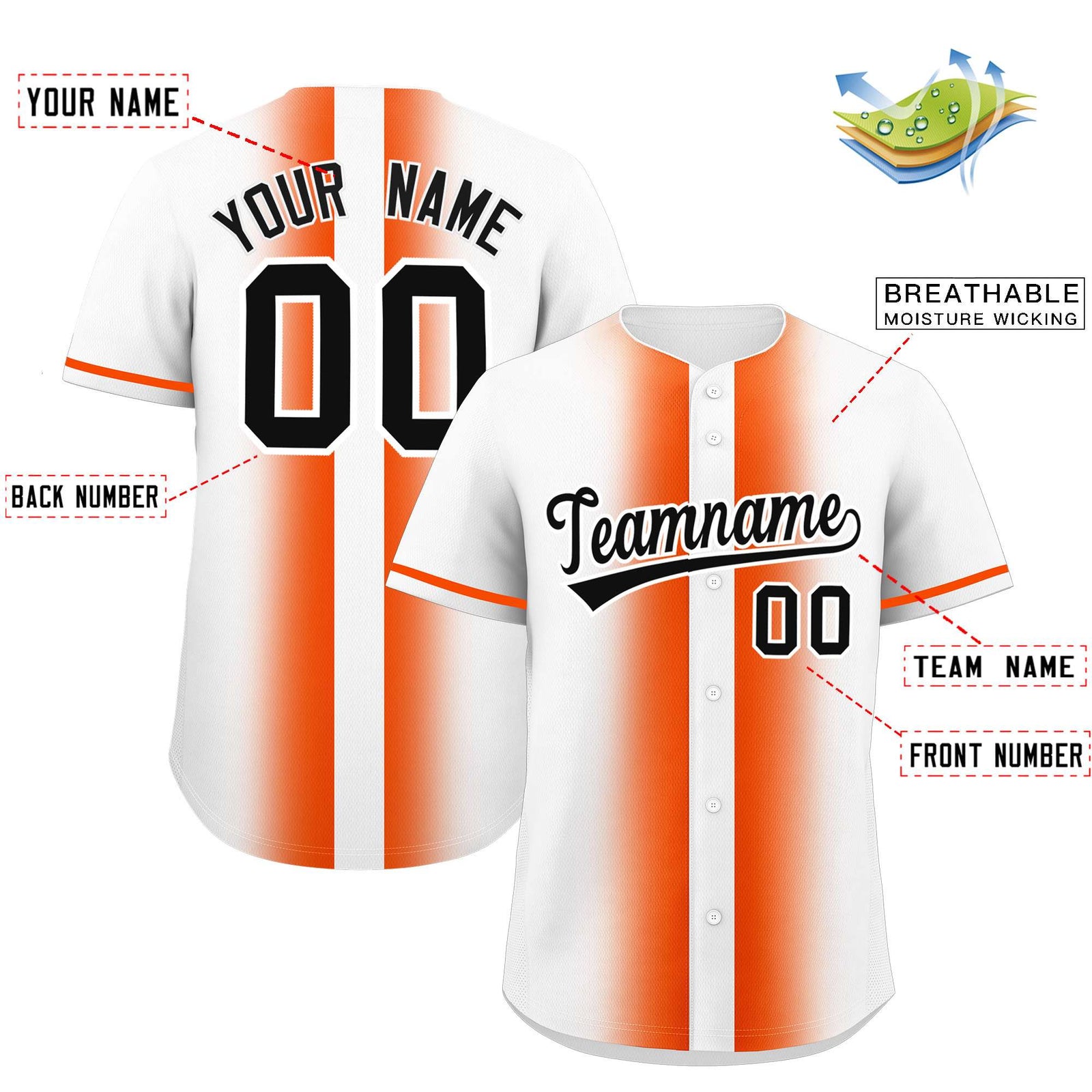 Custom White Orange Lapel Gradient Fashion Authentic Baseball Jersey