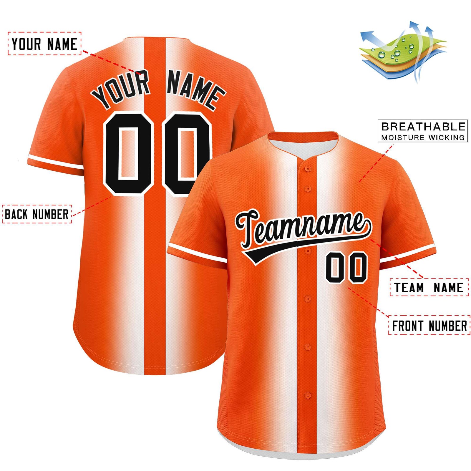 Custom Orange White Lapel Gradient Fashion Authentic Baseball Jersey