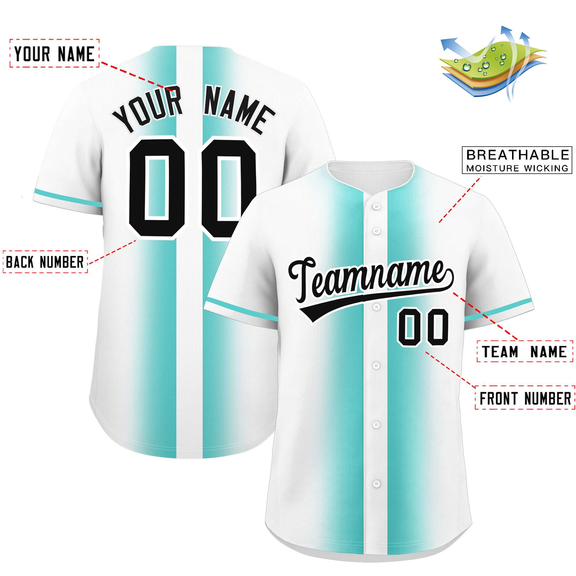 Custom White Bright Green Lapel Gradient Fashion Authentic Baseball Jersey