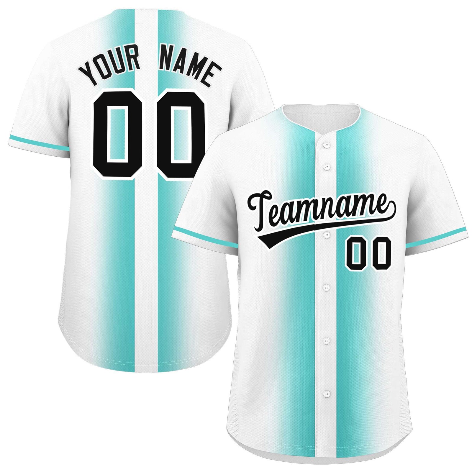 Custom White Bright Green Lapel Gradient Fashion Authentic Baseball Jersey