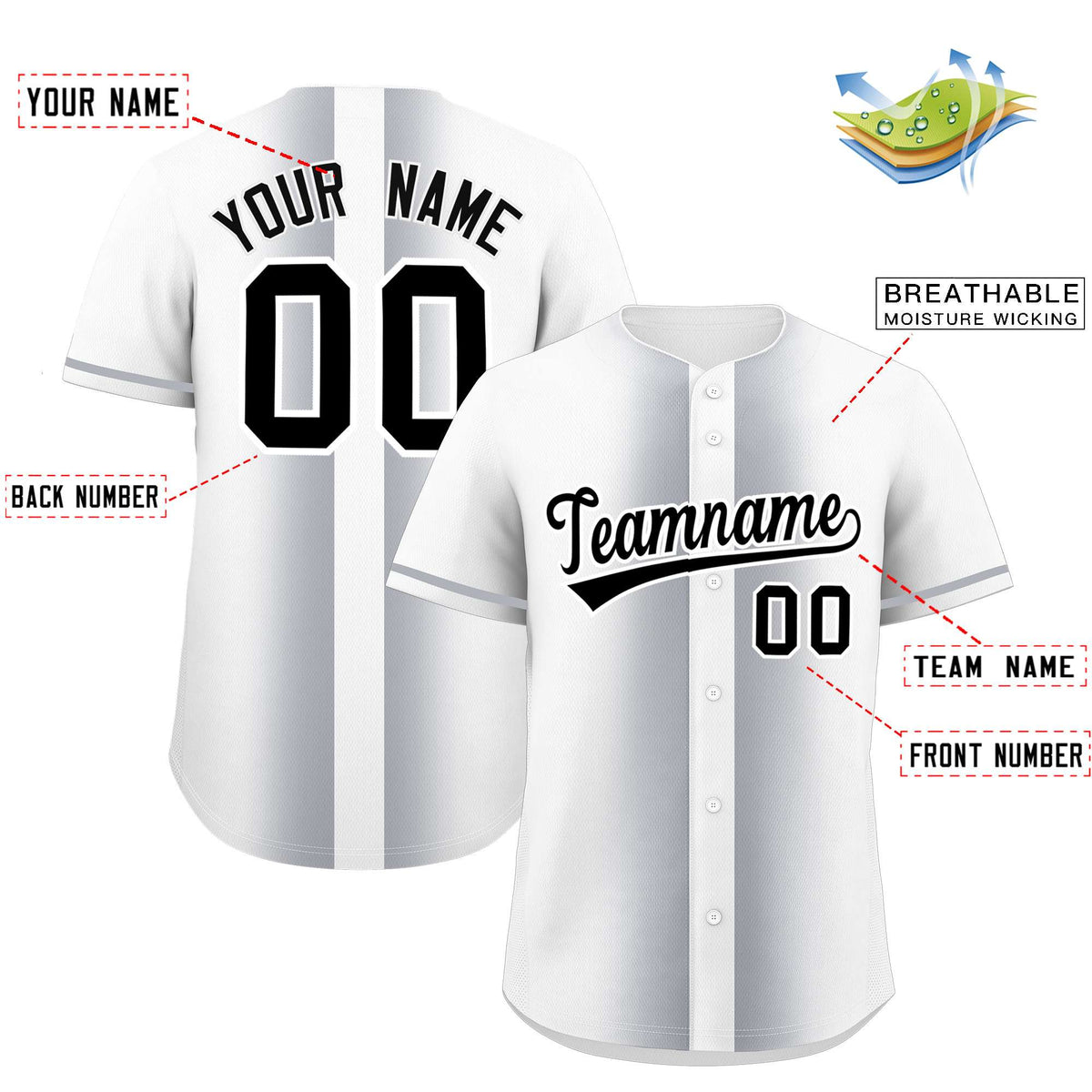 Custom White Silver Lapel Gradient Fashion Authentic Baseball Jersey
