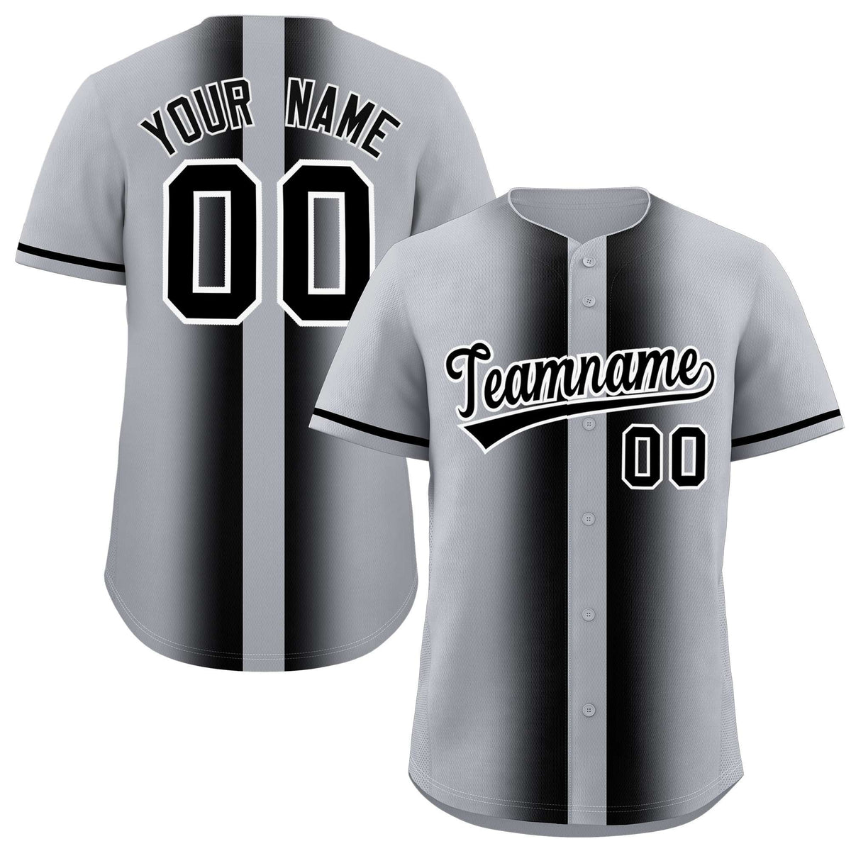 Custom Silver Black Lapel Gradient Fashion Authentic Baseball Jersey