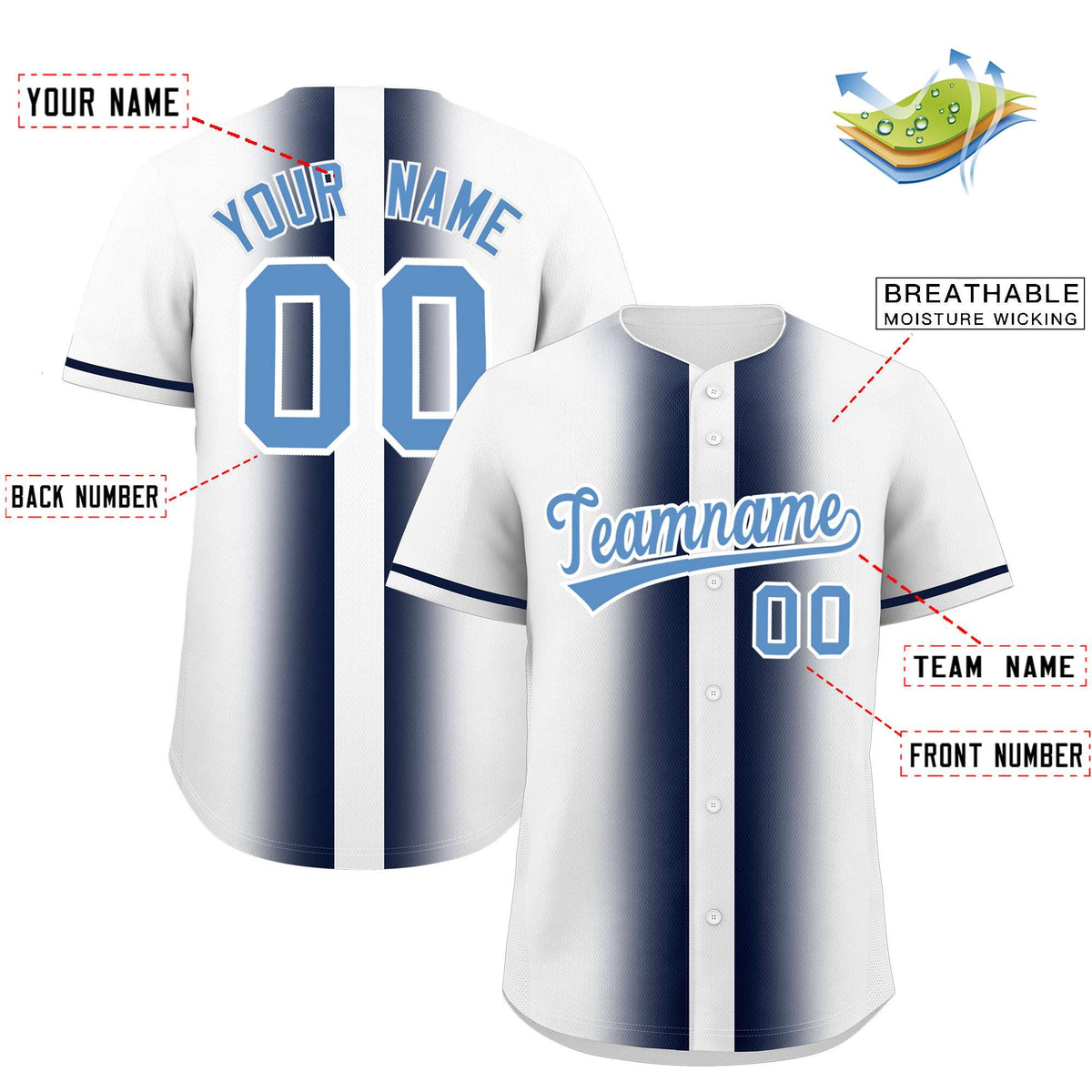 Custom White Navy Lapel Gradient Fashion Authentic Baseball Jersey