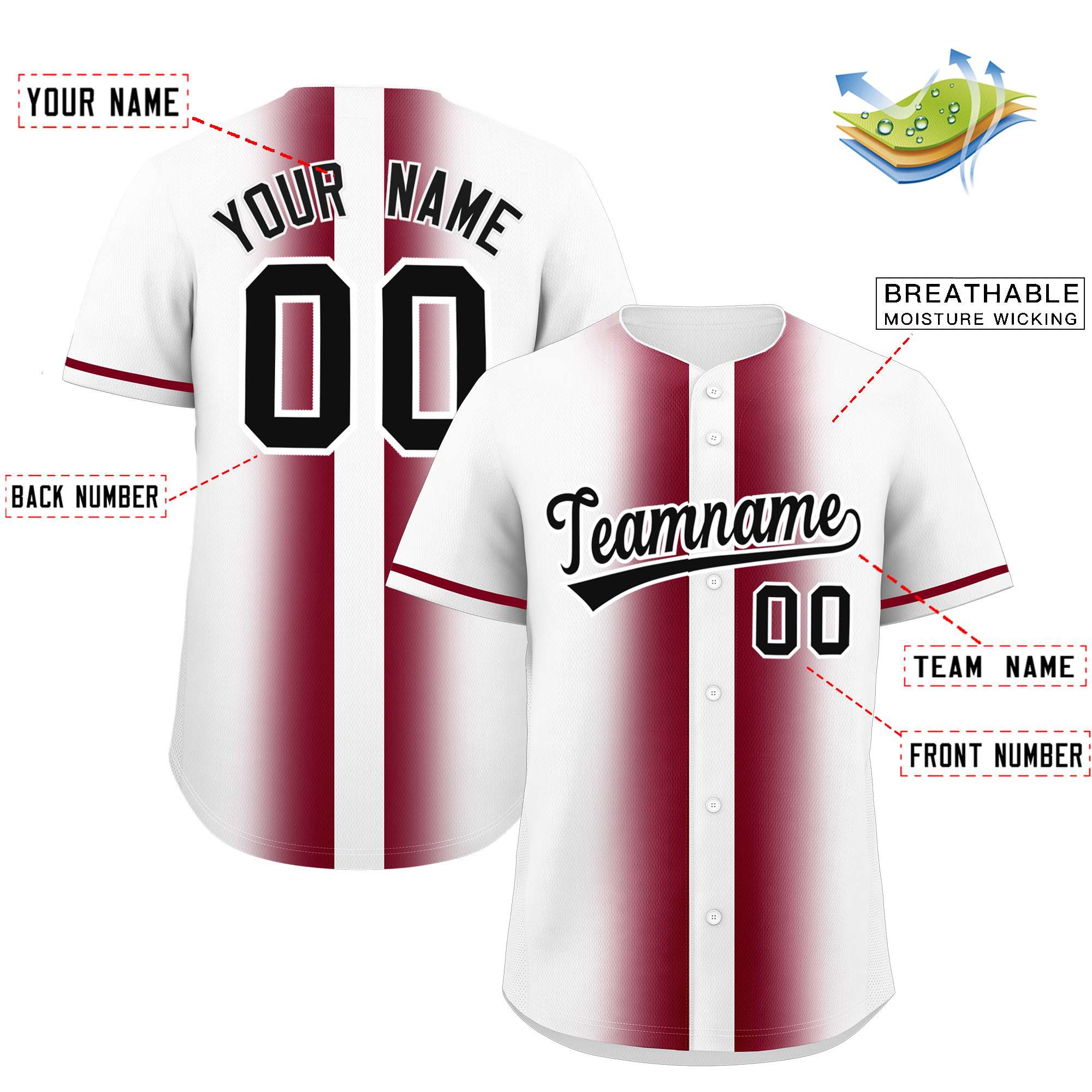 Custom White Crimson Lapel Gradient Fashion Authentic Baseball Jersey