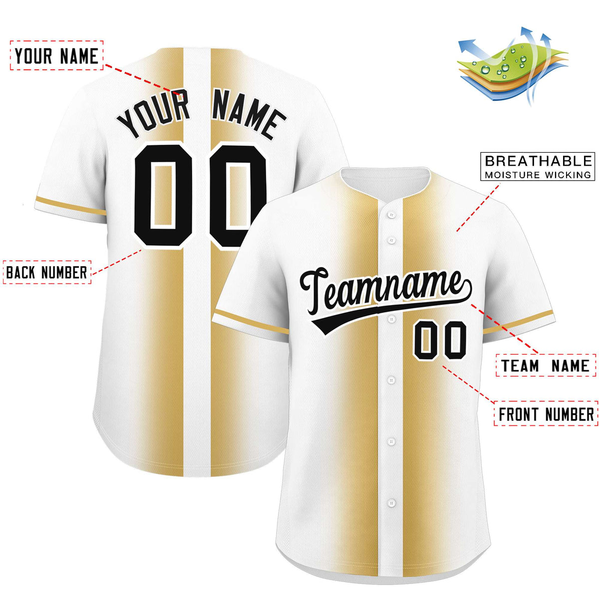 Custom White Old Gold Lapel Gradient Fashion Authentic Baseball Jersey