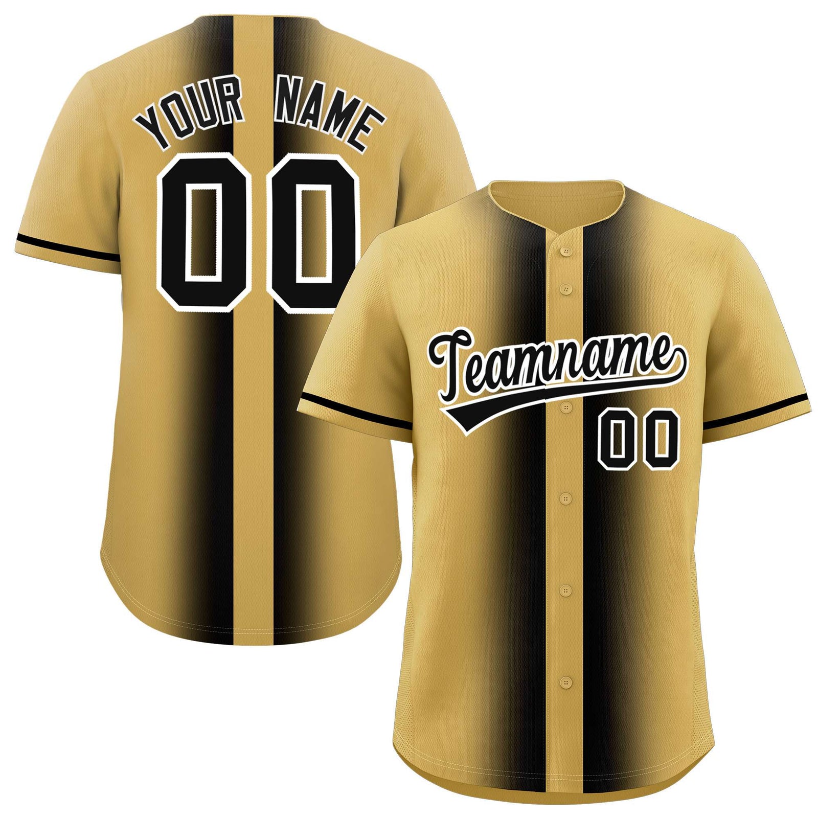 Custom Old Gold Black Lapel Gradient Fashion Authentic Baseball Jersey