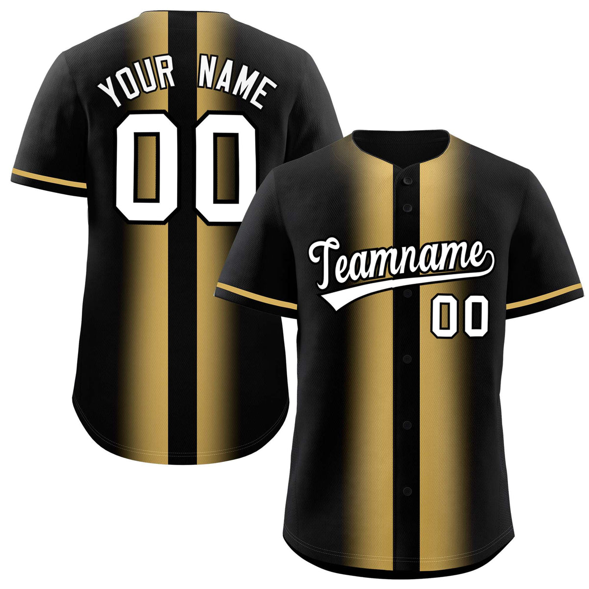 Custom Black Old Gold Lapel Gradient Fashion Authentic Baseball Jersey
