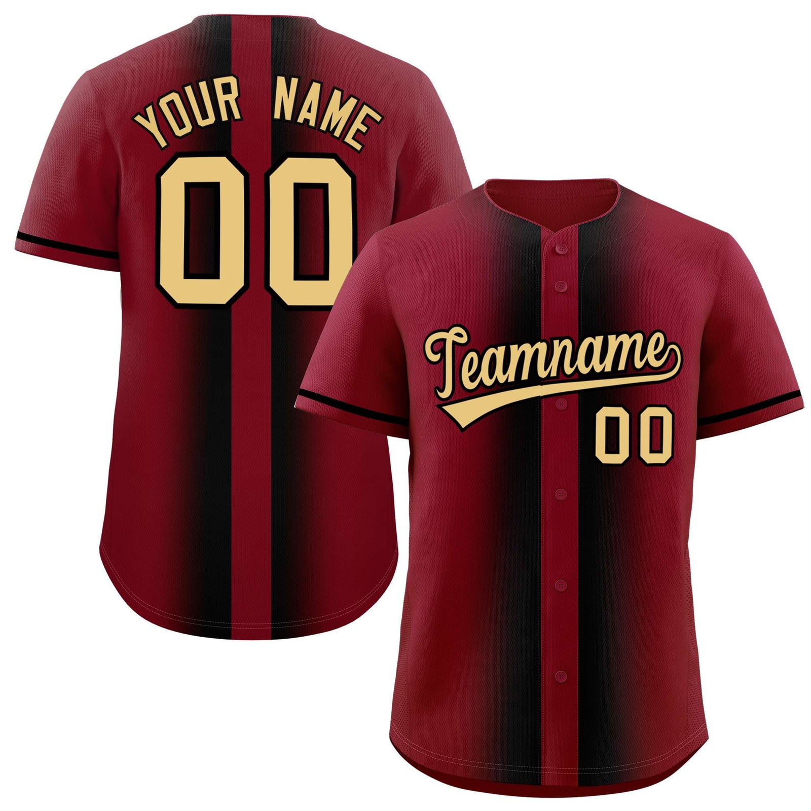 Custom Crimson Black Lapel Gradient Fashion Authentic Baseball Jersey