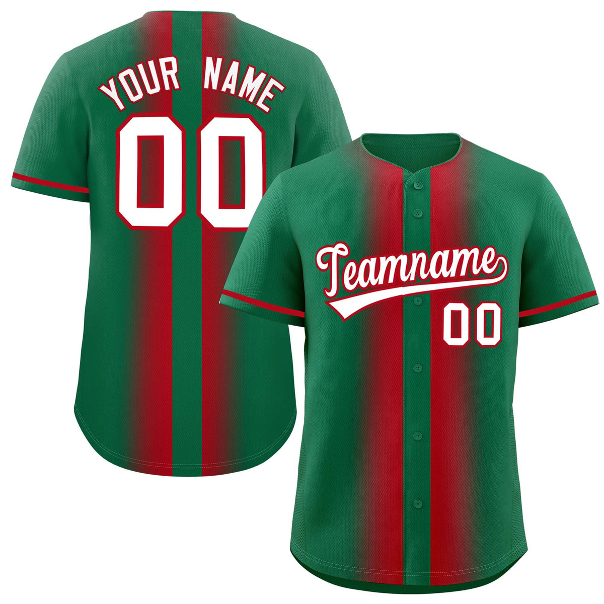 Custom Kelly Green Red Lapel Gradient Fashion Authentic Baseball Jersey