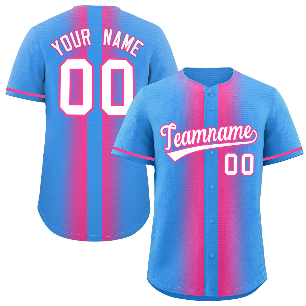 Custom Powder Blue Pink Lapel Gradient Fashion Authentic Baseball Jersey