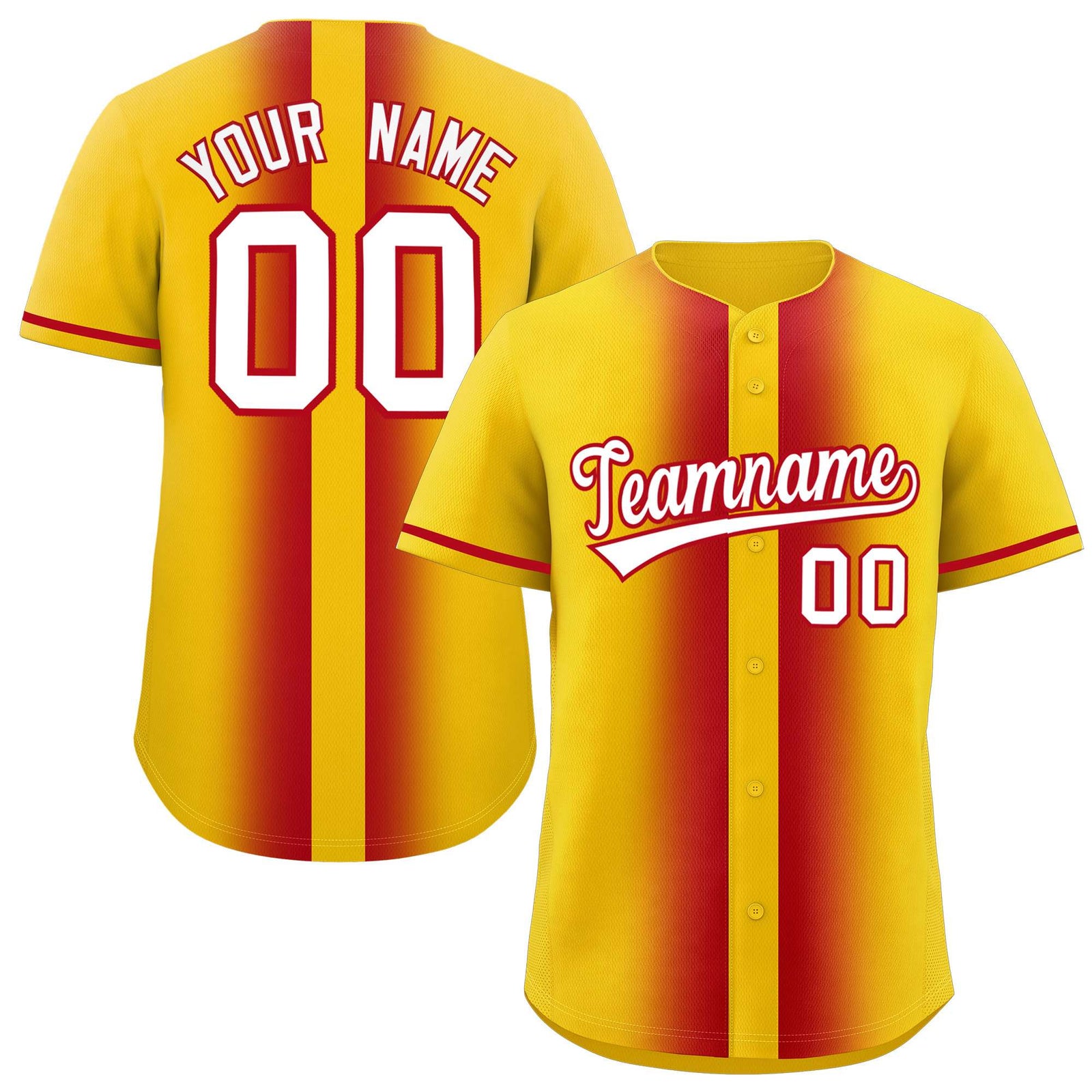 Custom Gold Red Lapel Gradient Fashion Authentic Baseball Jersey