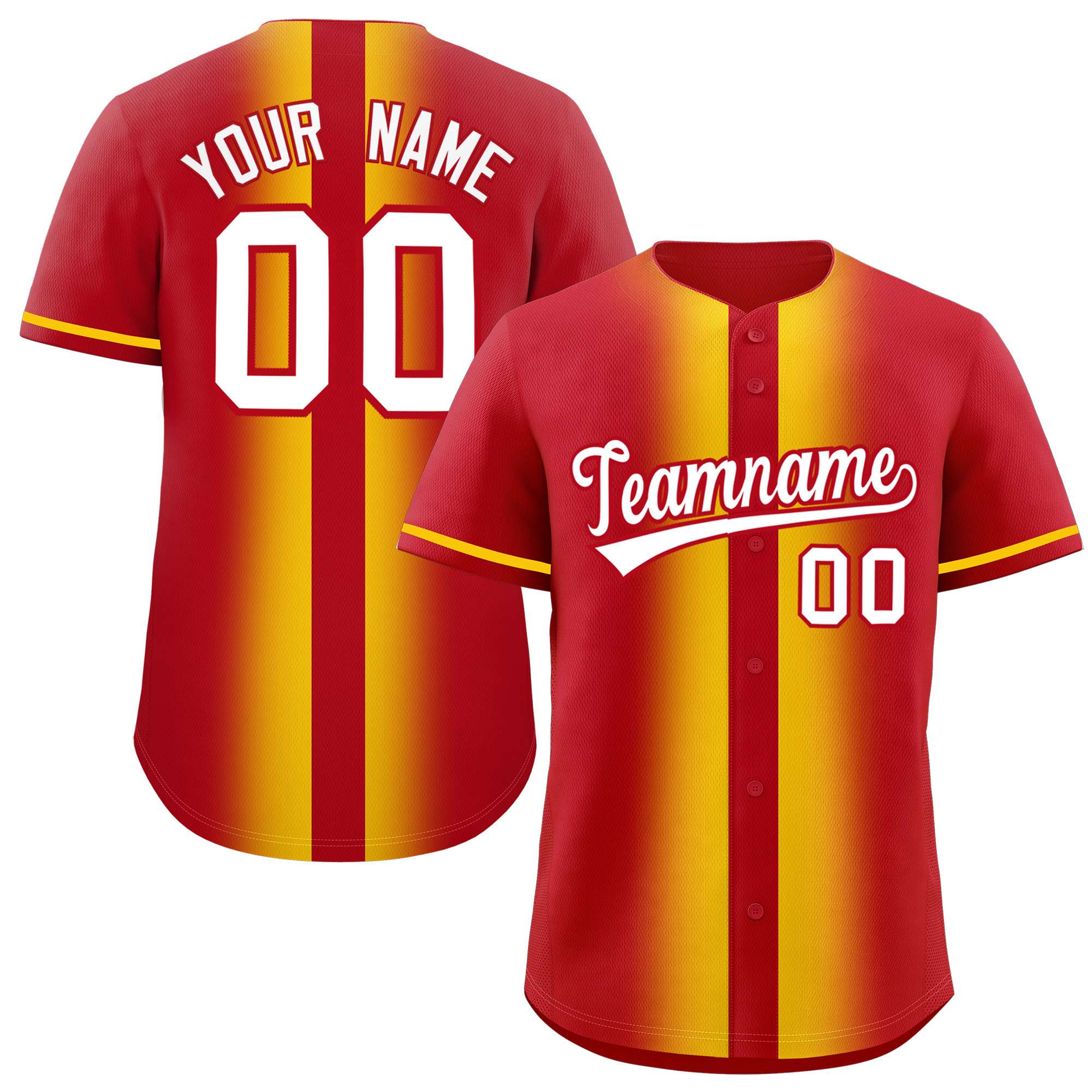 Custom Red Gold Lapel Gradient Fashion Authentic Baseball Jersey