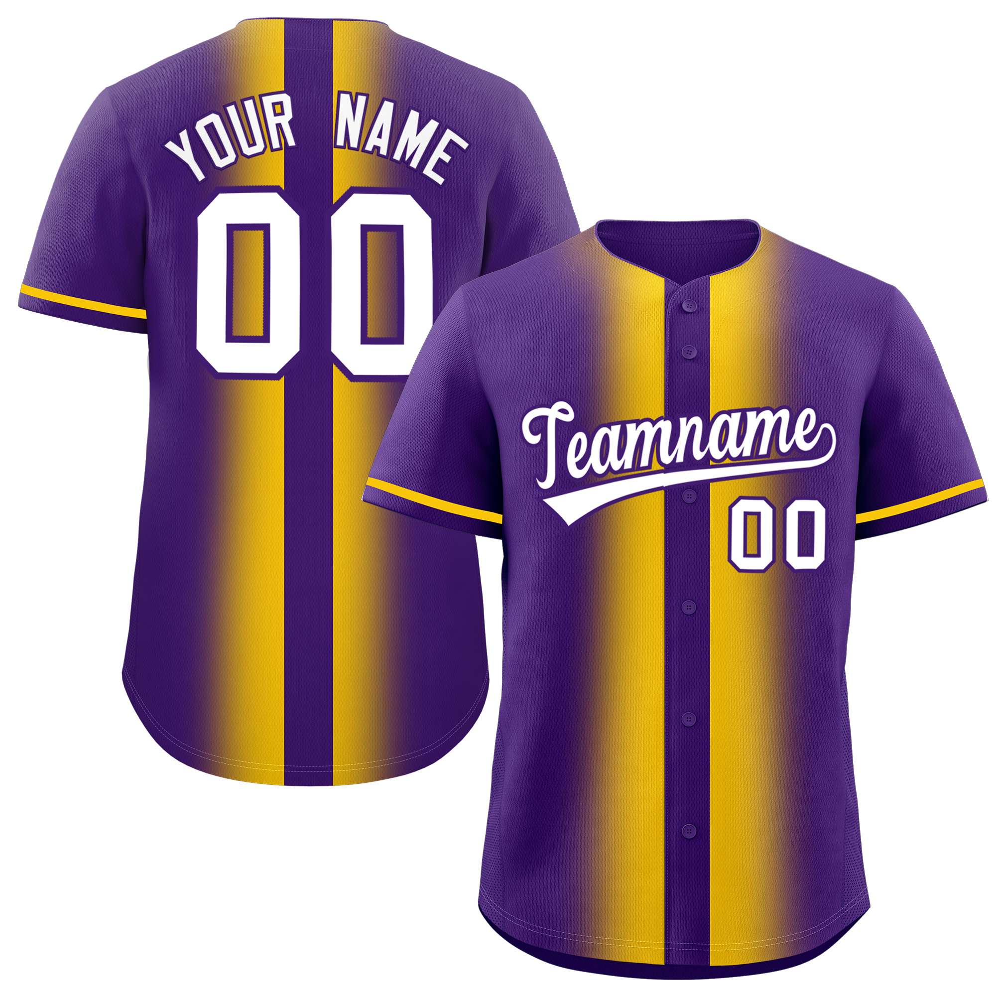 Custom Purple Gold Lapel Gradient Fashion Authentic Baseball Jersey
