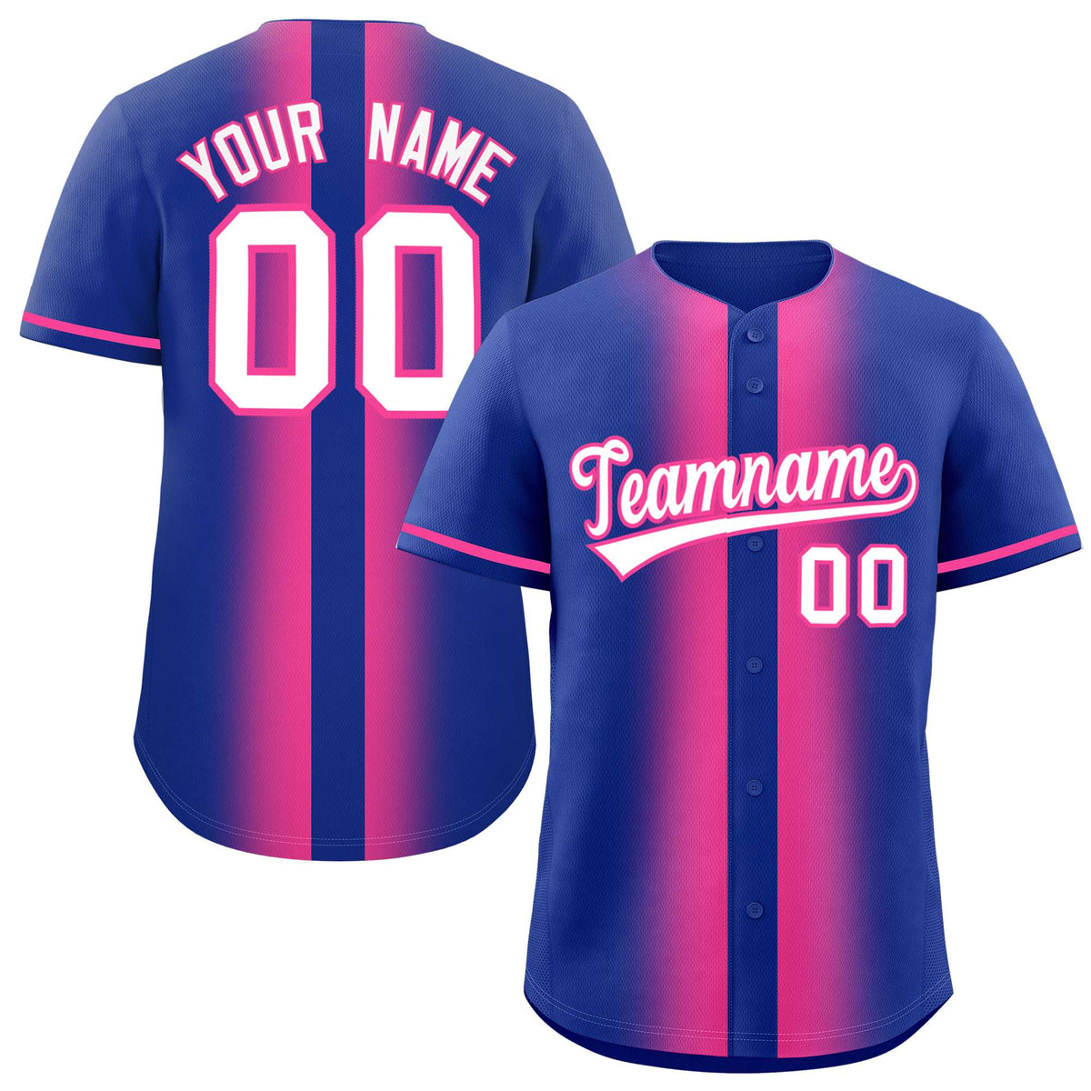 Custom Royal Pink Lapel Gradient Fashion Authentic Baseball Jersey