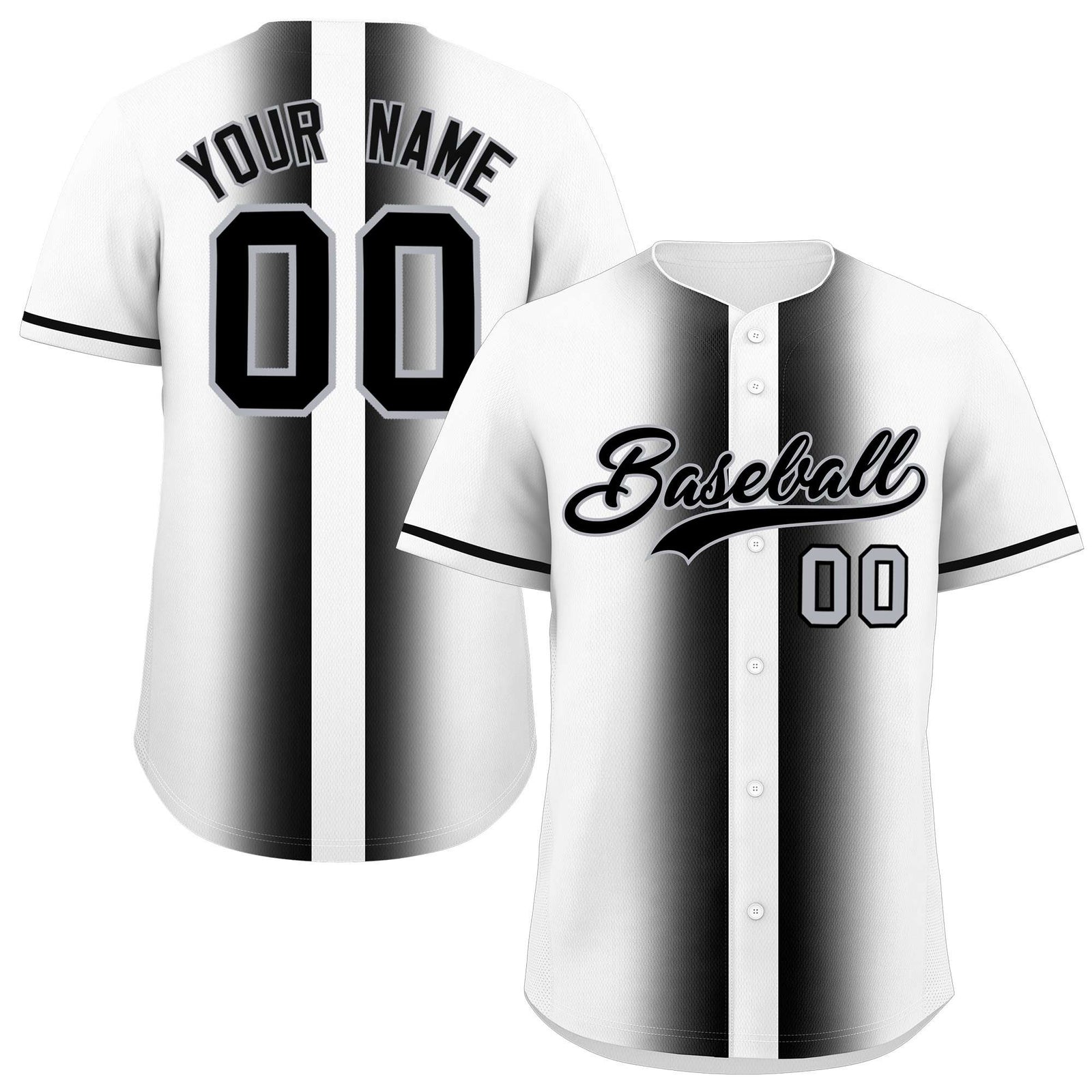 Custom White Black Lapel Gradient Fashion Authentic Baseball Jersey