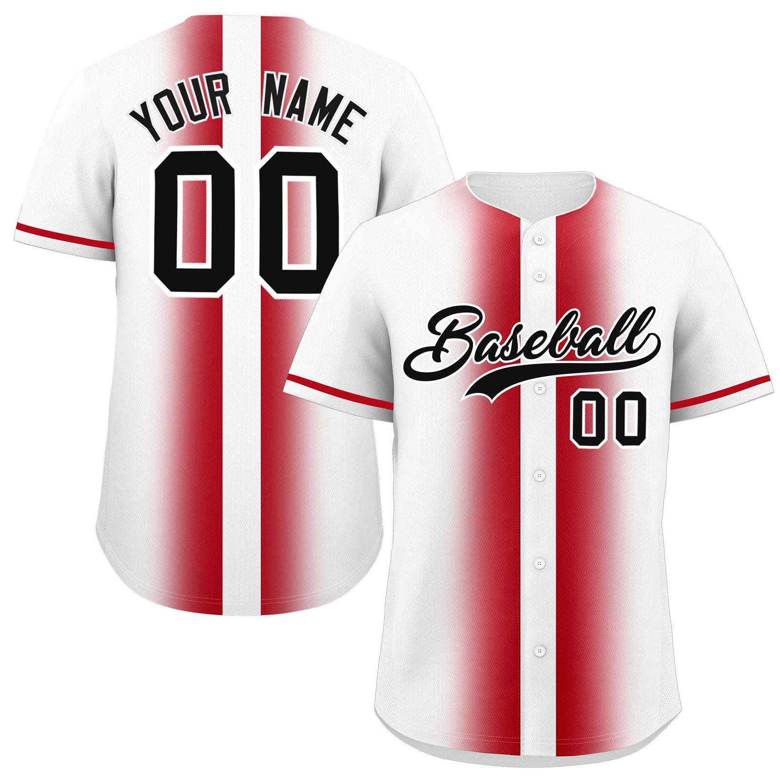 Custom White Red Lapel Gradient Fashion Authentic Baseball Jersey