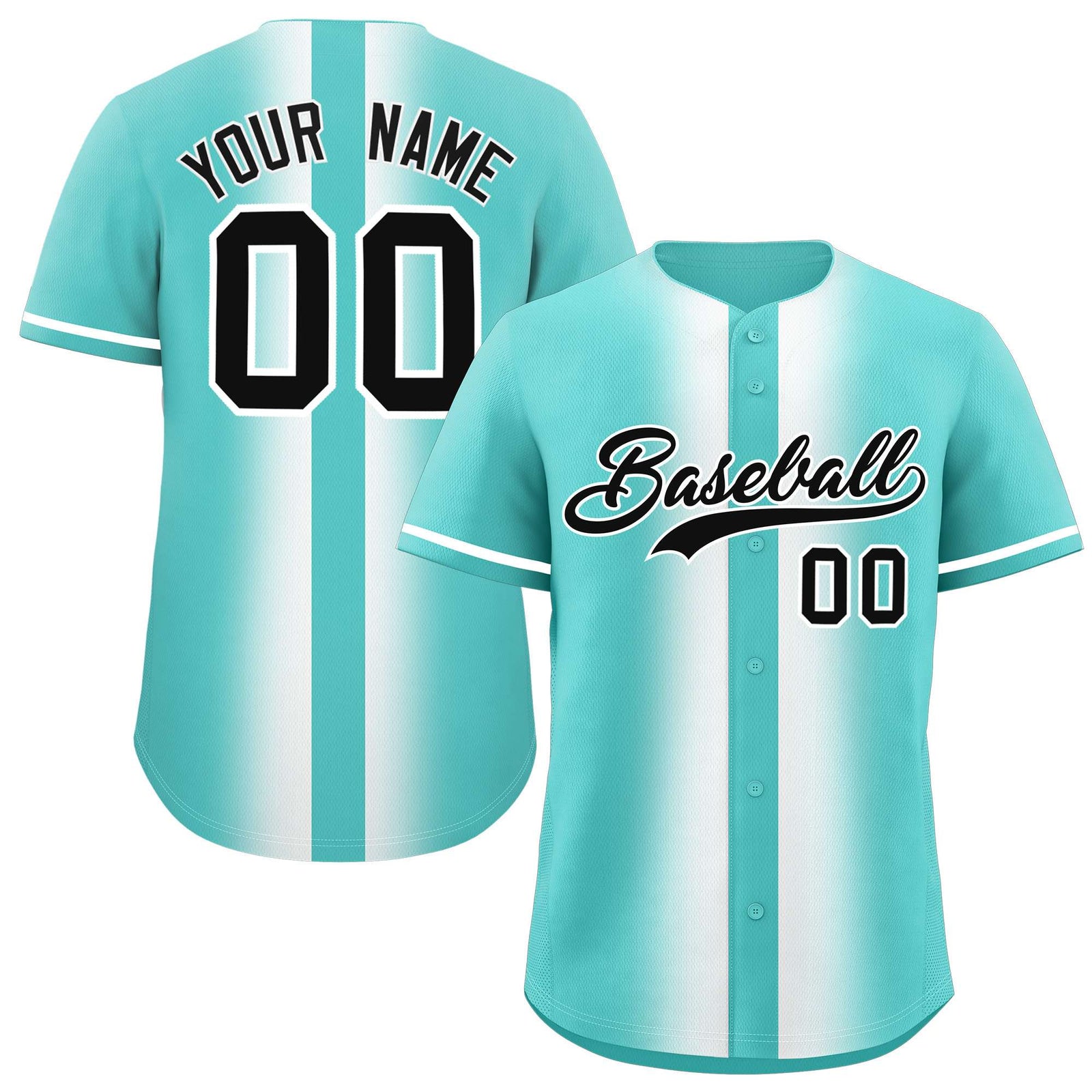 Custom Bright Green White Lapel Gradient Fashion Authentic Baseball Jersey