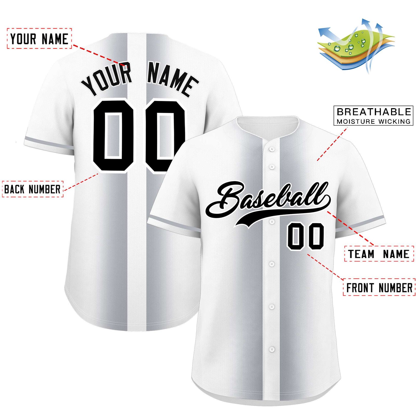 Custom White Silver Lapel Gradient Fashion Authentic Baseball Jersey