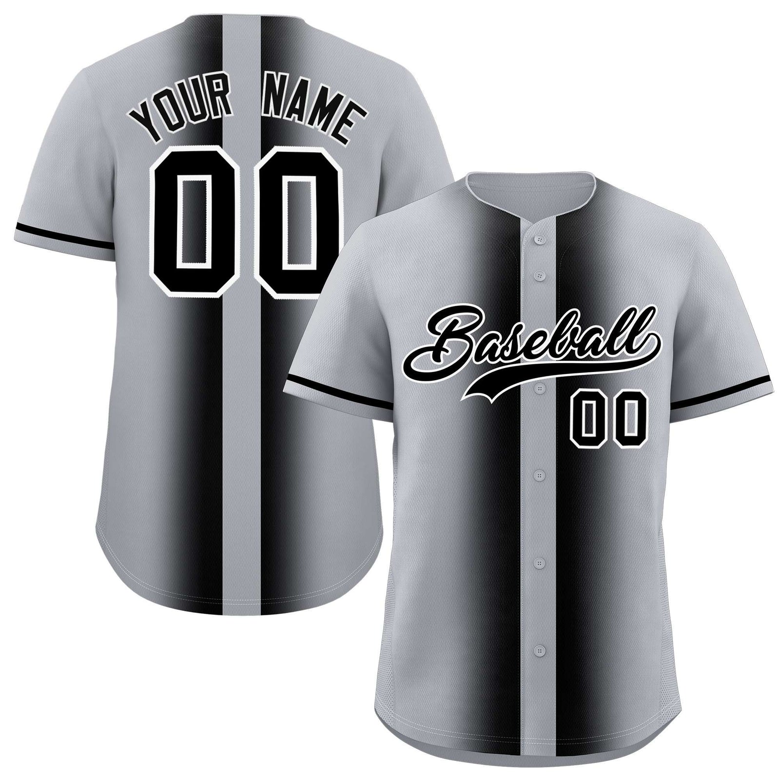 Custom Silver Black Lapel Gradient Fashion Authentic Baseball Jersey