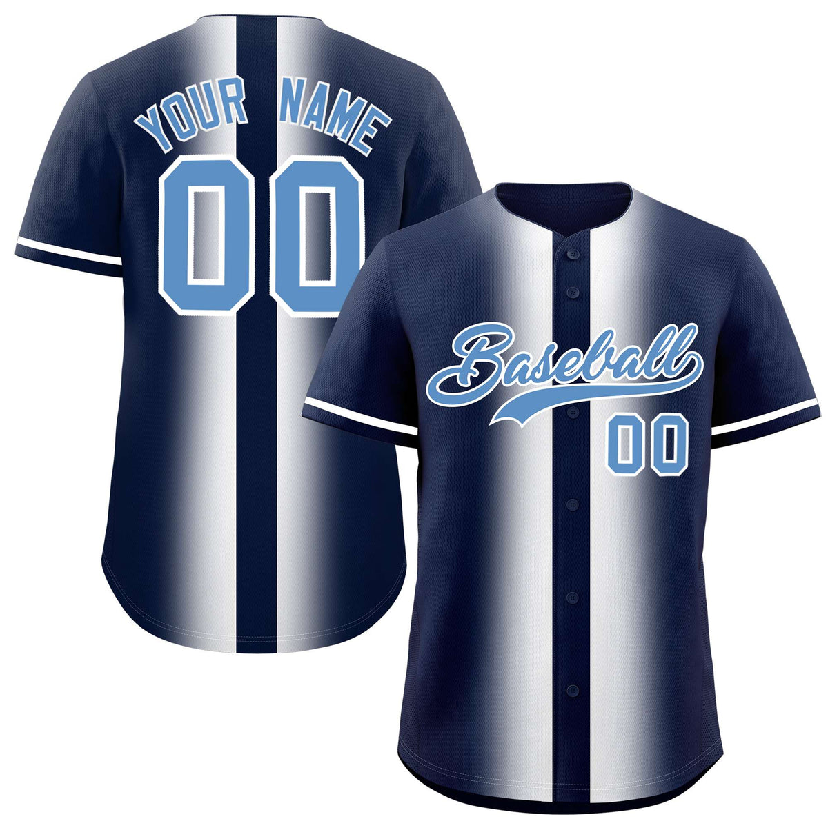 Custom Navy White Lapel Gradient Fashion Authentic Baseball Jersey