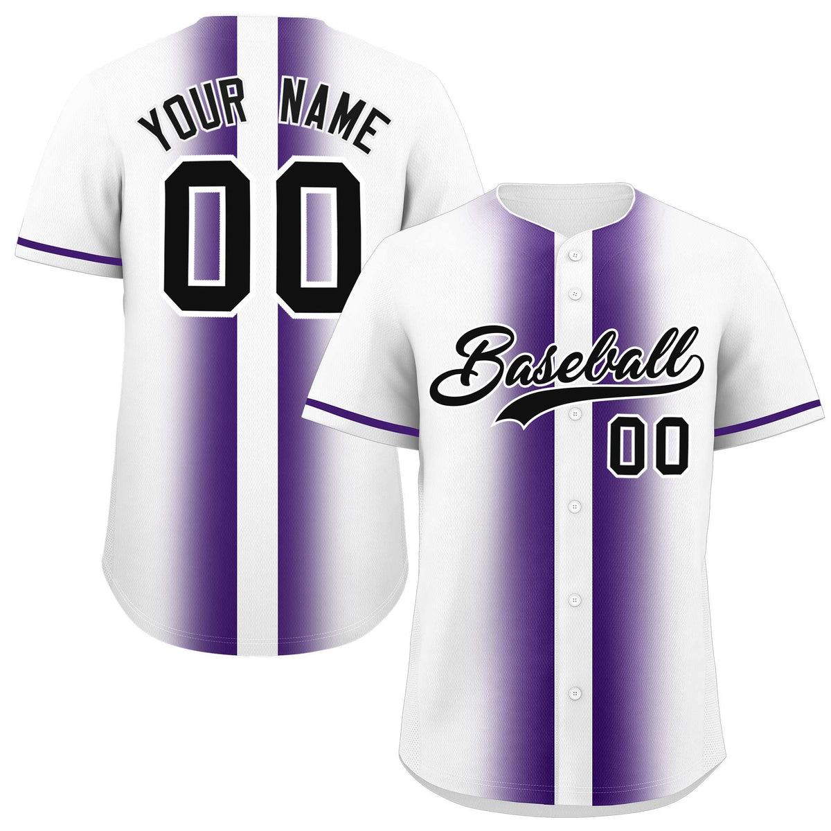 Custom White Purple Lapel Gradient Fashion Authentic Baseball Jersey