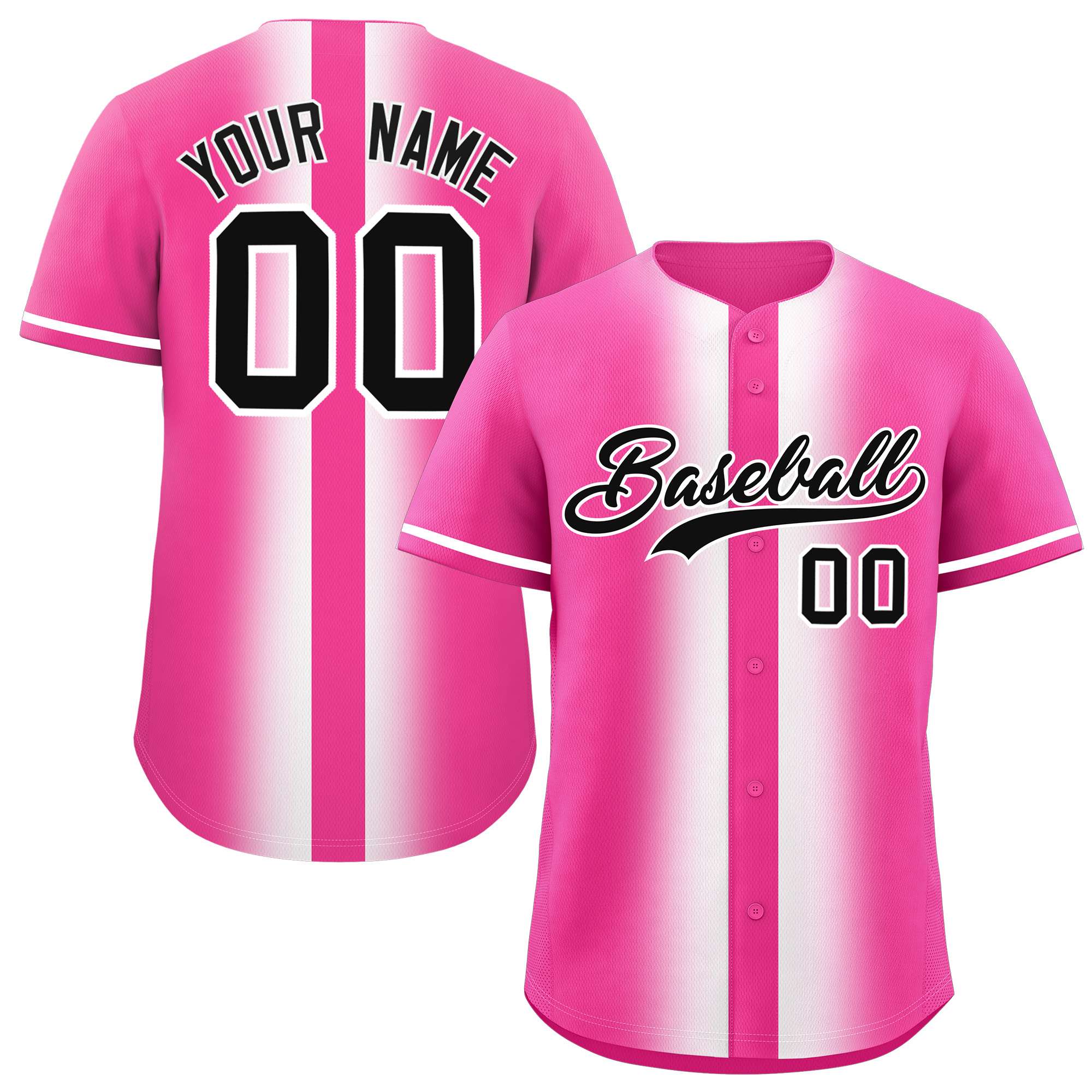 Custom Pink White Lapel Gradient Fashion Authentic Baseball Jersey