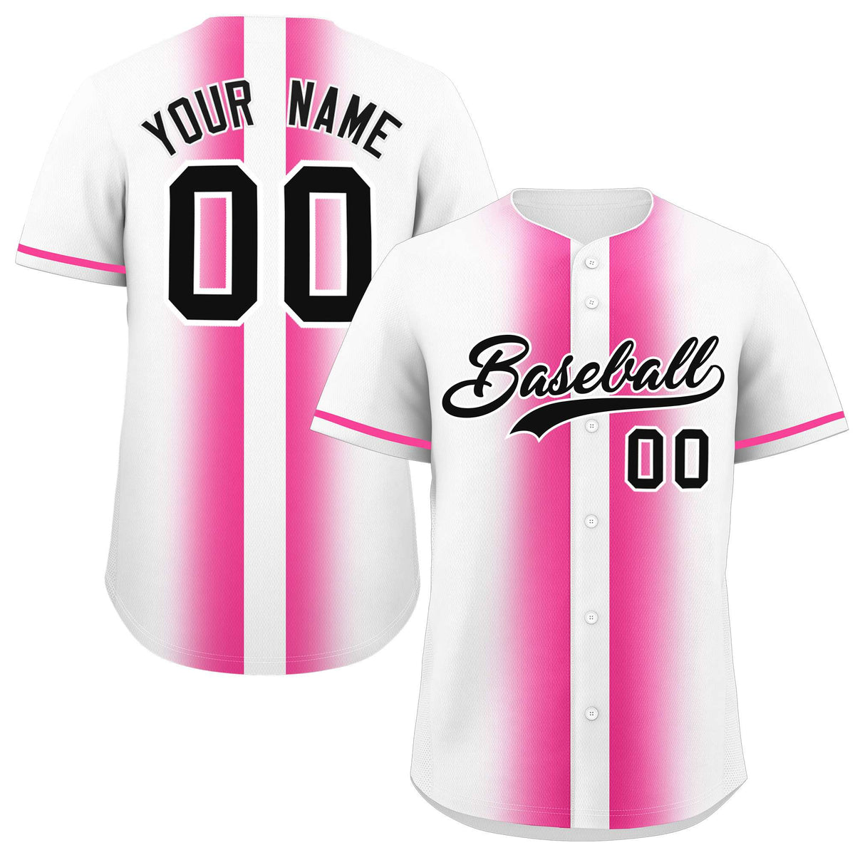 Custom White Pink Lapel Gradient Fashion Authentic Baseball Jersey
